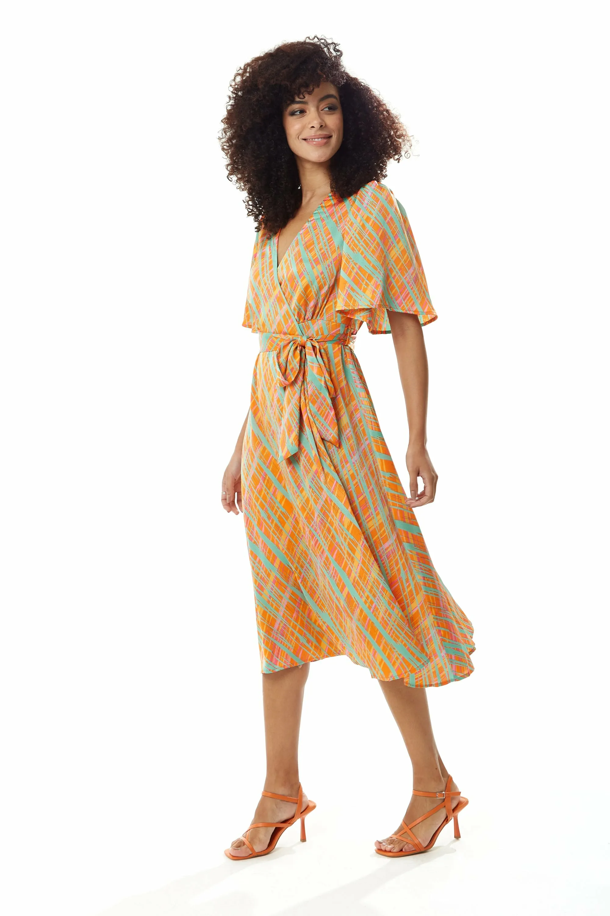 Midi Wrap Dress In Orange Scribble Print by Liquorish sold by Goddiva product image thumbnail 3