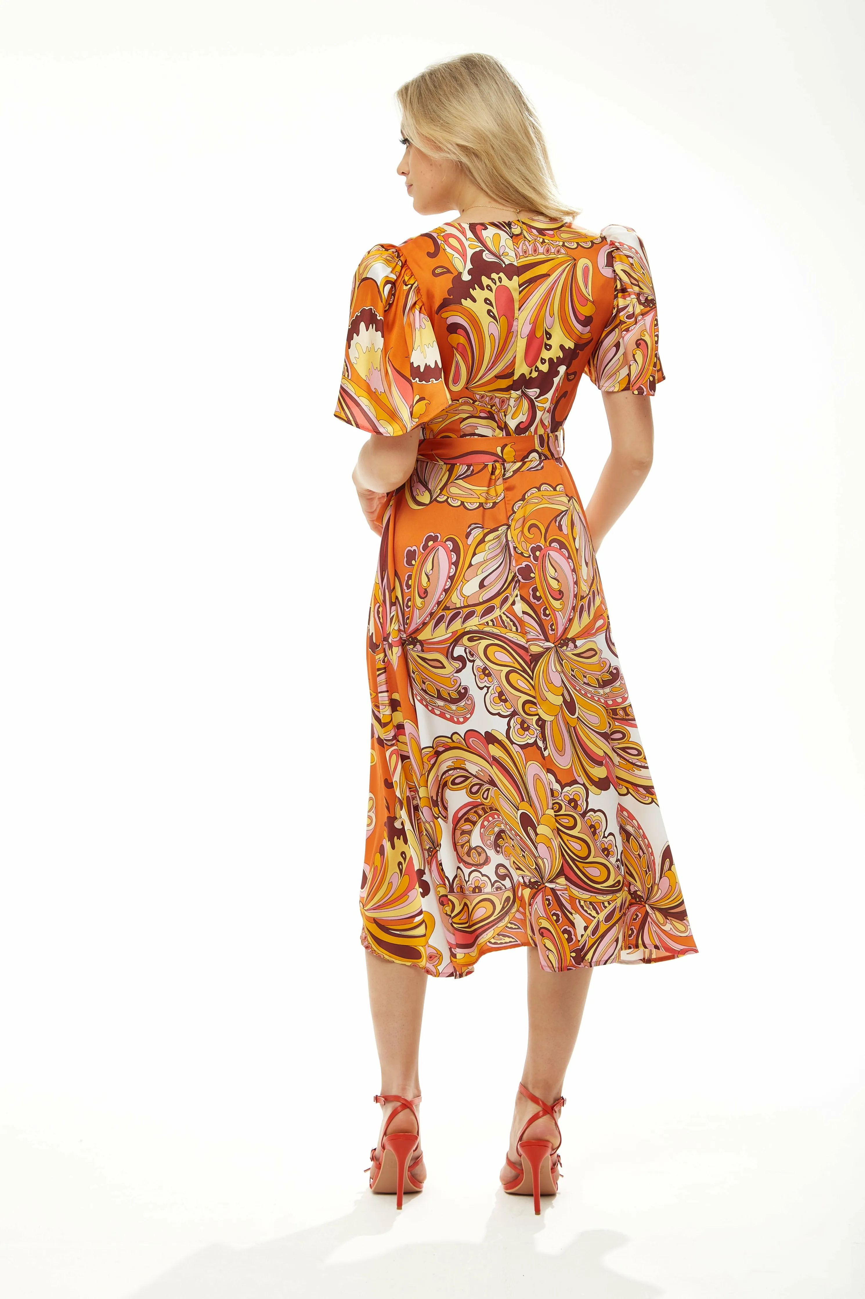 Liquorish Fake Wrap Midi Dress In Orange Floral sold by Goddiva product image thumbnail 3