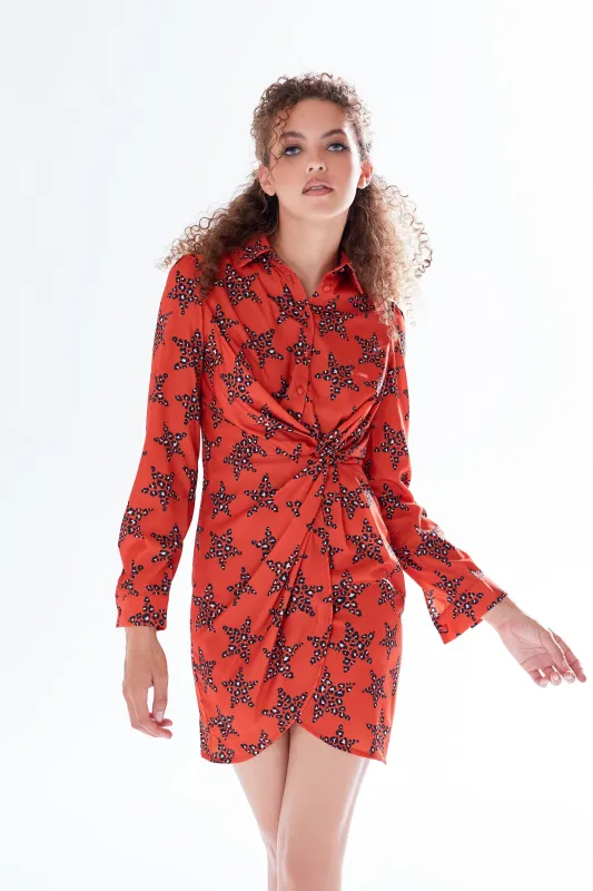 Liquorish Leopard Star Print Mini Dress With Collar sold by Goddiva