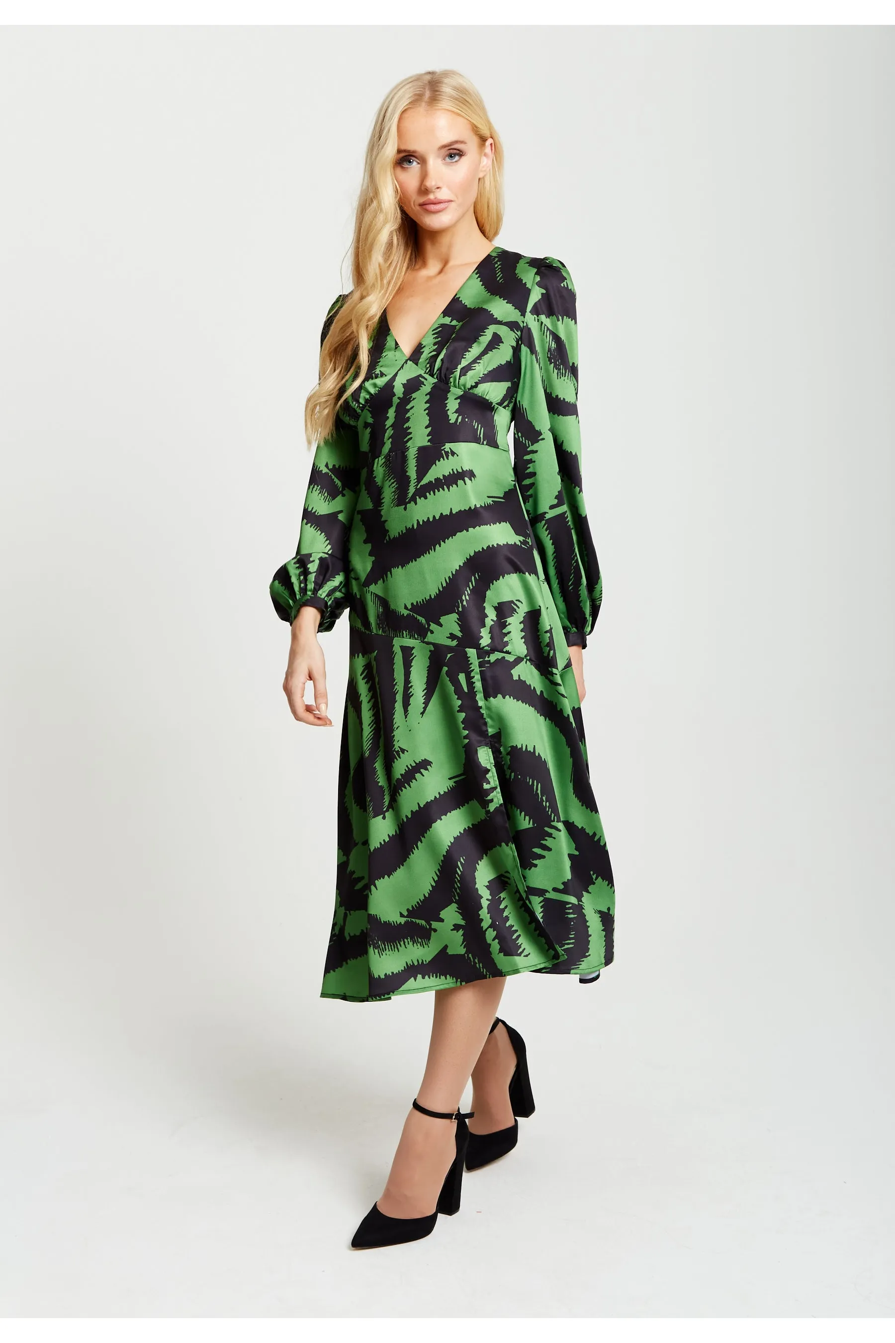 Zebra Print Midi Dress In Green And Black by Liquorish sold by Goddiva