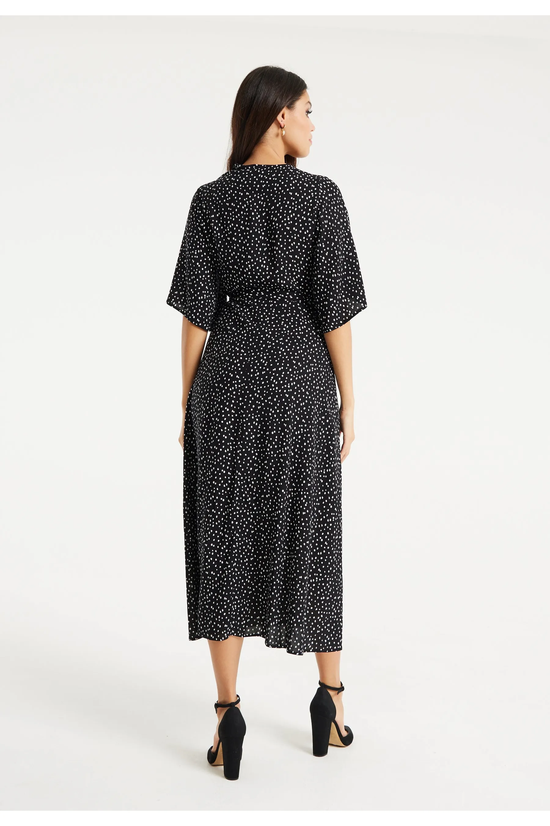 Liquorish Polka Dot Midi Wrap Dress With Kimono Sleeves sold by Goddiva product image thumbnail 4