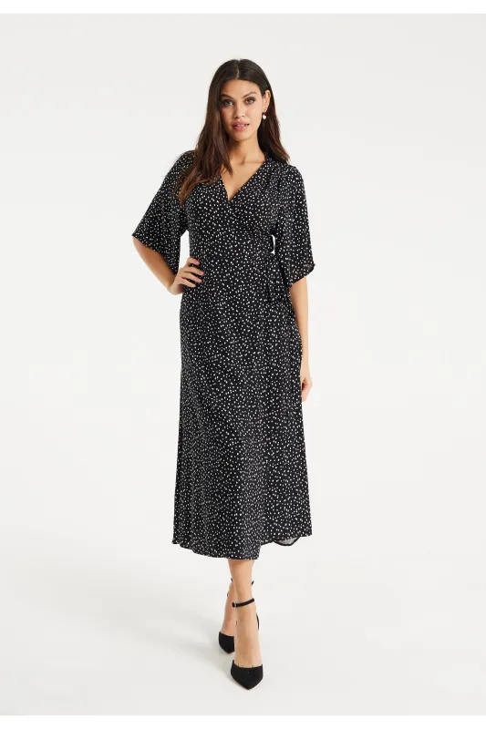 Liquorish Polka Dot Midi Wrap Dress With Kimono Sleeves sold by Goddiva