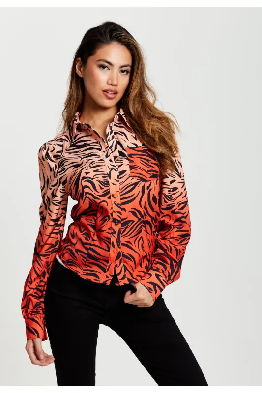 Zebra Print Shirt With Accentuated Collar Detail by Liquorish sold by Goddiva
