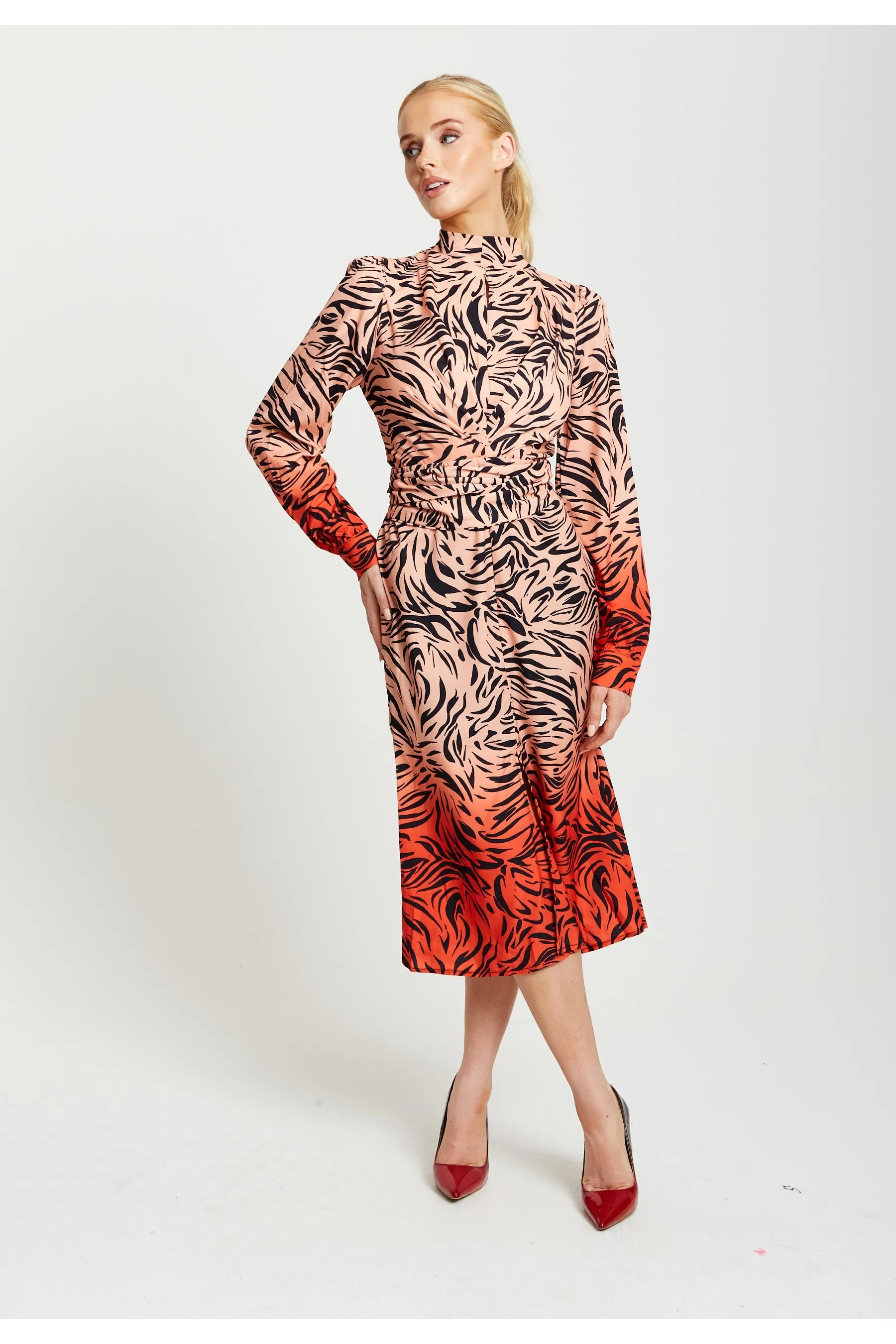 Liquorish Zebra Print Midi Dress With High Neck sold by Goddiva product image thumbnail 2