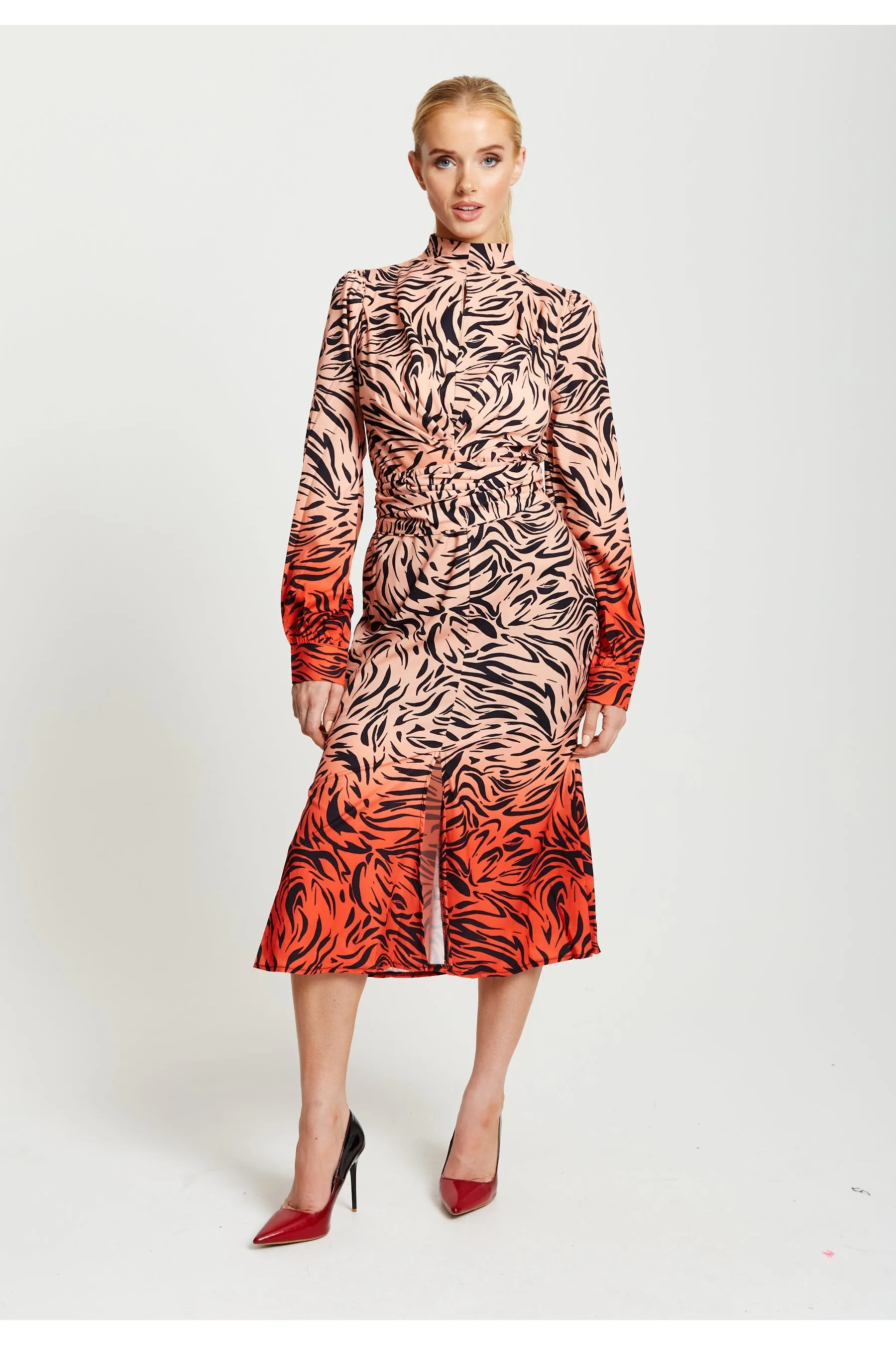 Liquorish Zebra Print Midi Dress With High Neck sold by Goddiva product image thumbnail 4