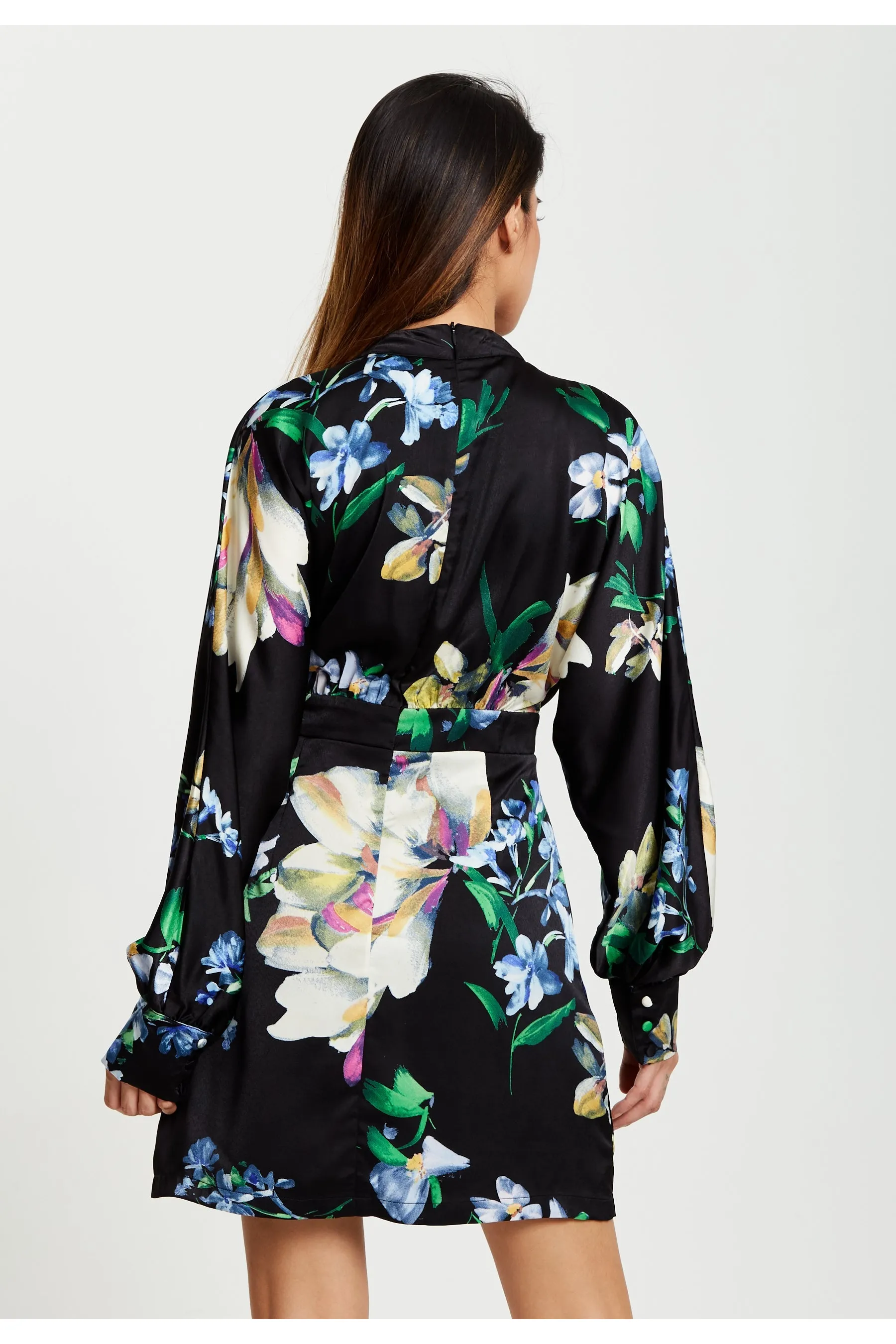 Elegant Floral Print Mini Wrap Dress by Liquorish sold by Goddiva product image thumbnail 5