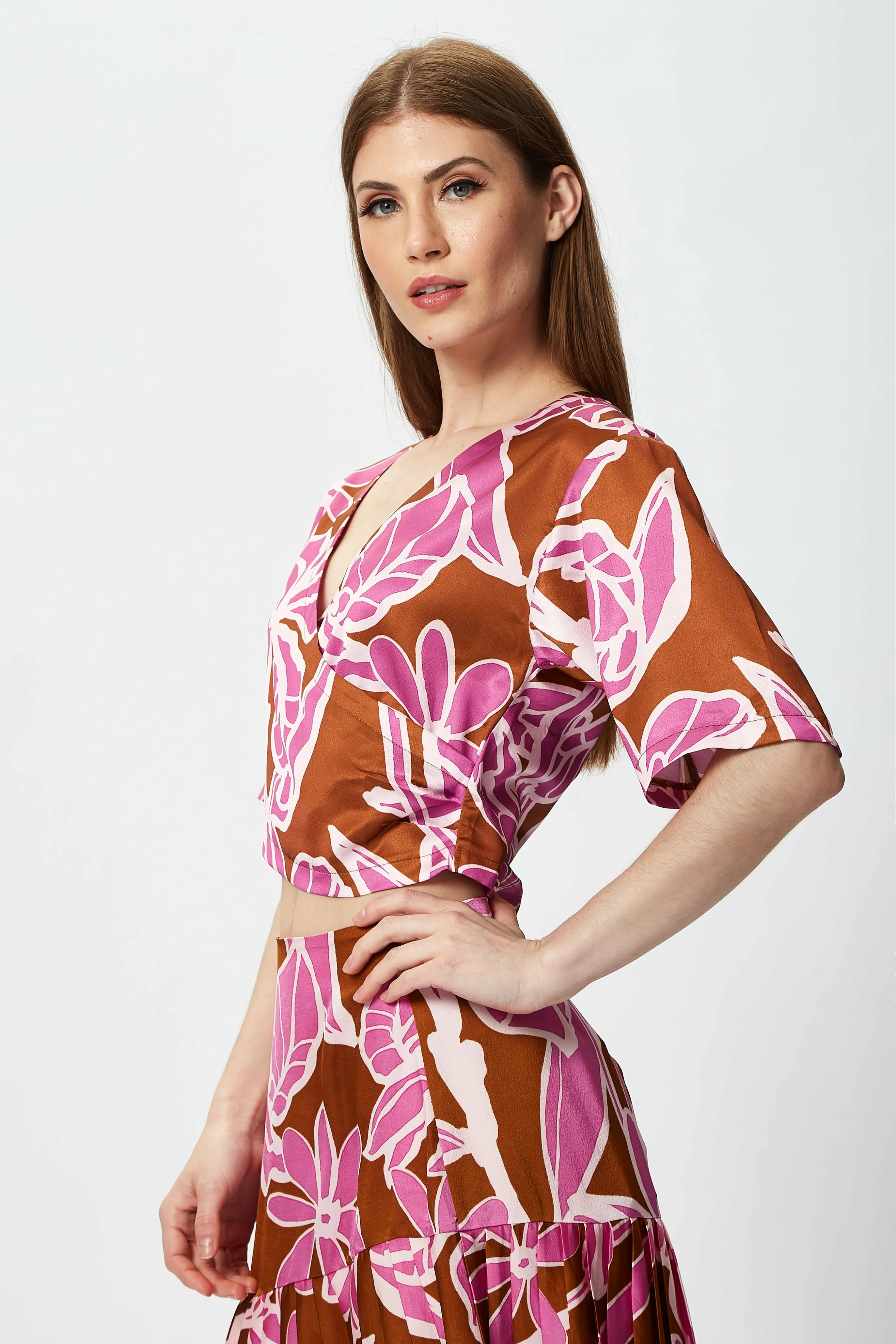 Liquorish Purple Floral Top With Short Sleeves sold by Goddiva product image thumbnail 3