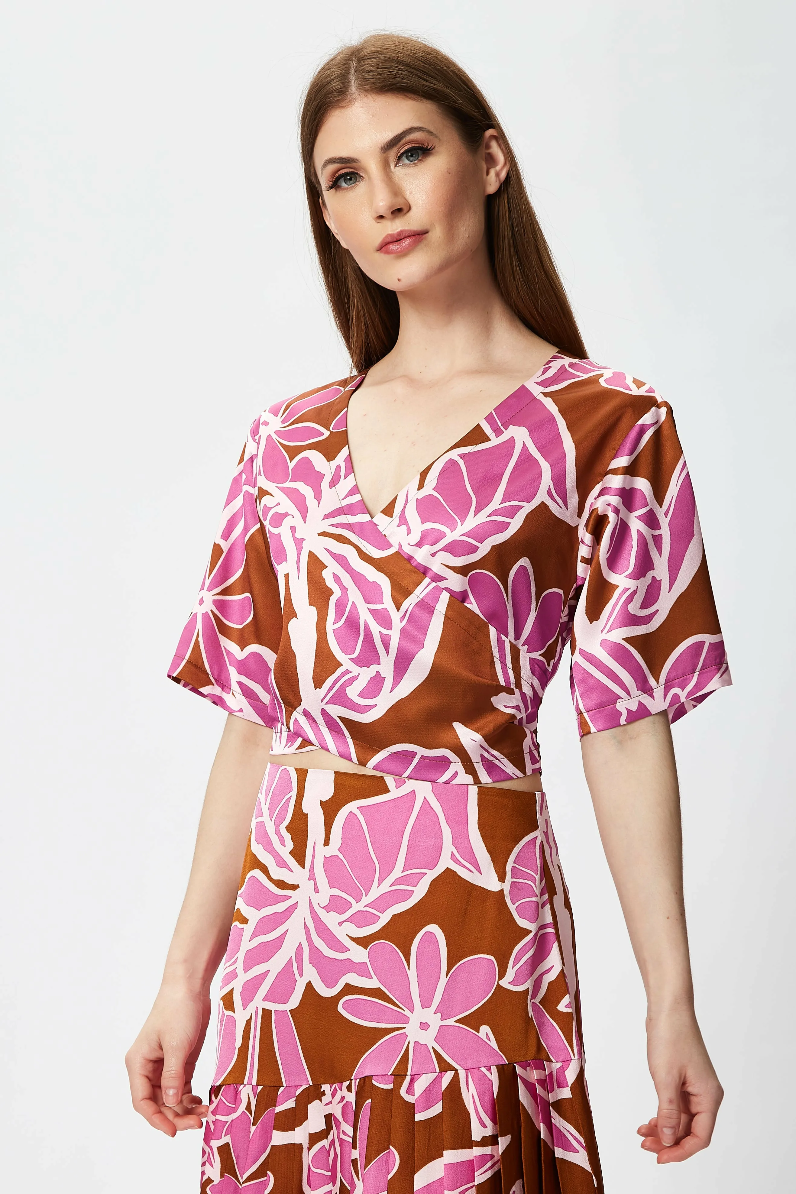 Liquorish Purple Floral Top With Short Sleeves sold by Goddiva