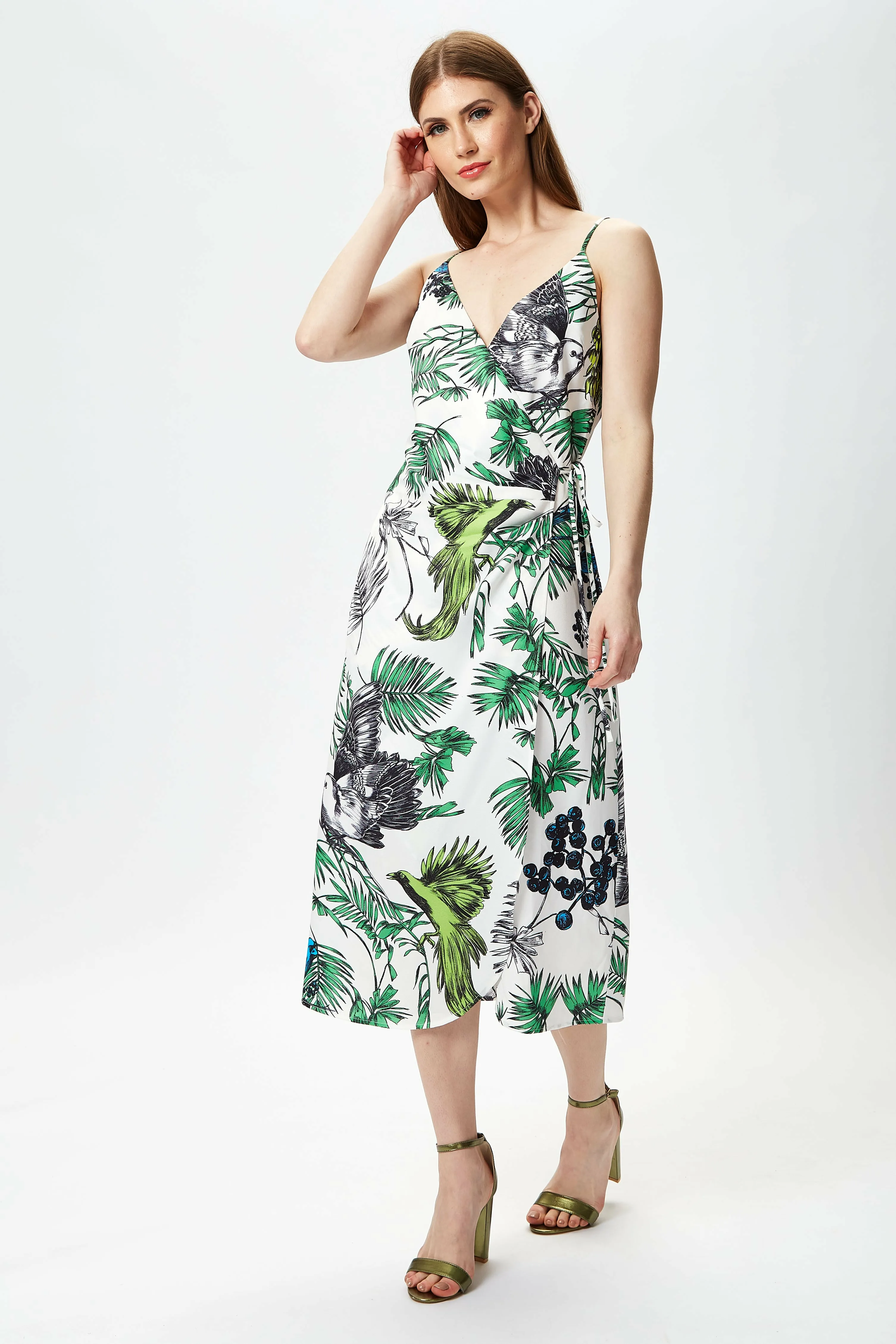 Bird And Floral Print Midi Wrap Dress by Liquorish sold by Goddiva product image thumbnail 2