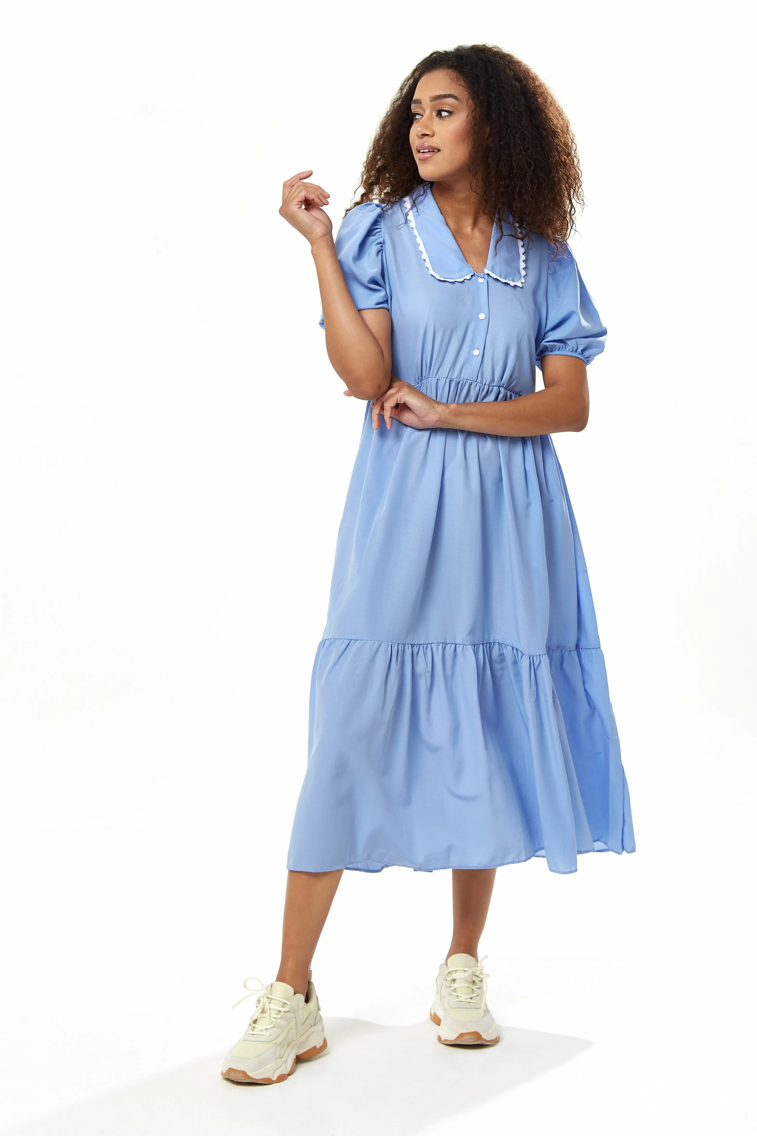 Divine Grace Smock Midi Dress In Blue by Liquorish sold by Goddiva