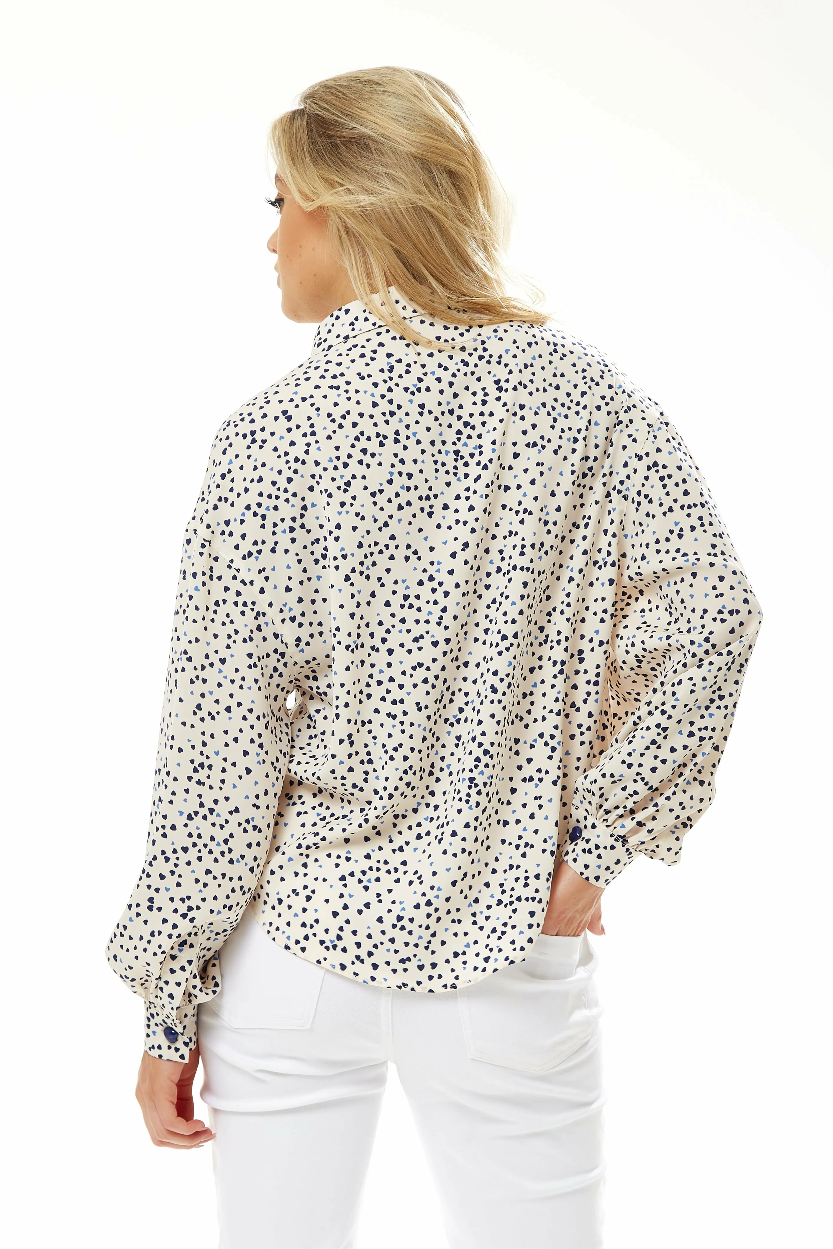 Heart Print Shirt In Cream by Liquorish sold by Goddiva product image thumbnail 4