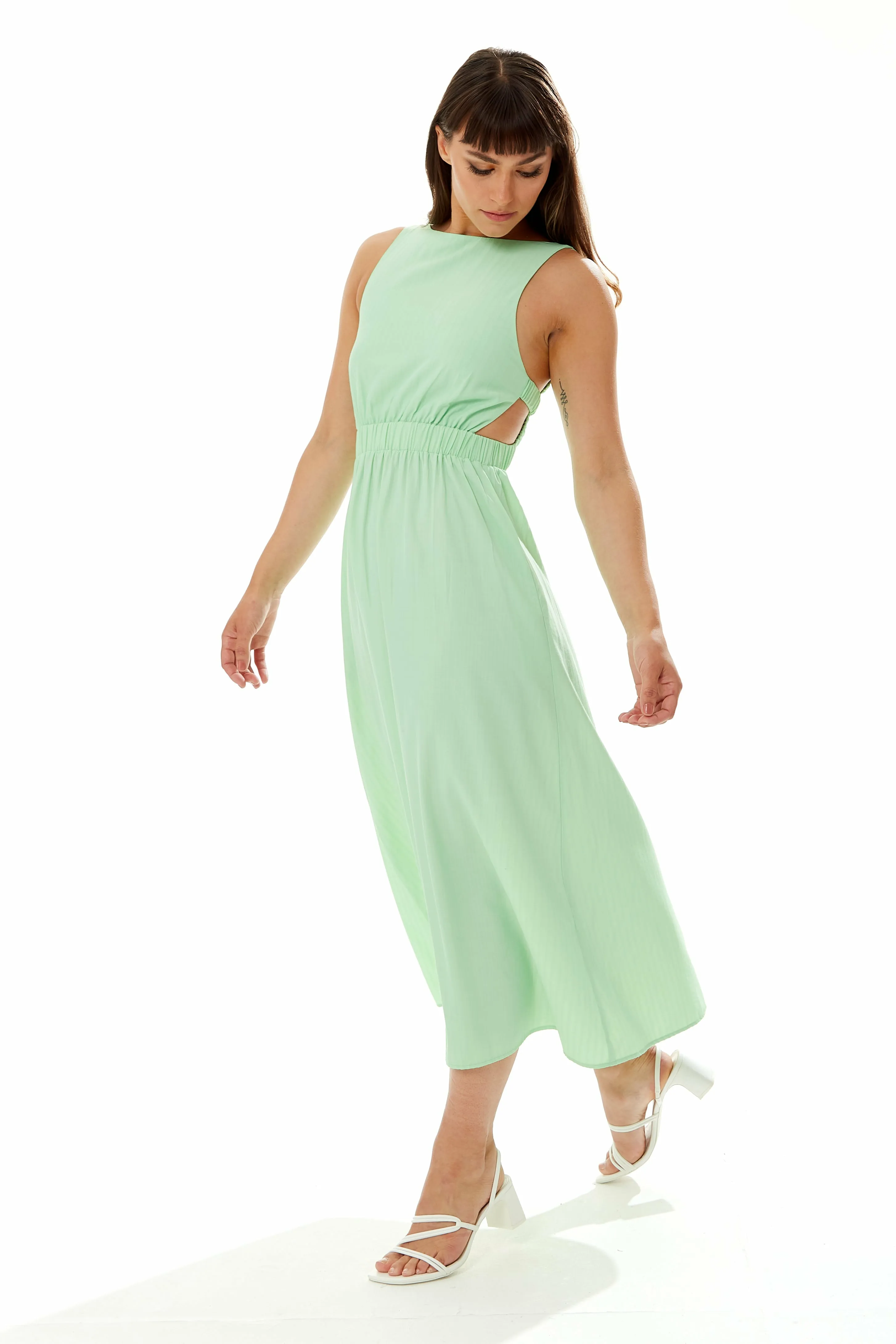 Green Midi Dress With Open Back Elasticated Waist by Liquorish sold by Goddiva product image thumbnail 2