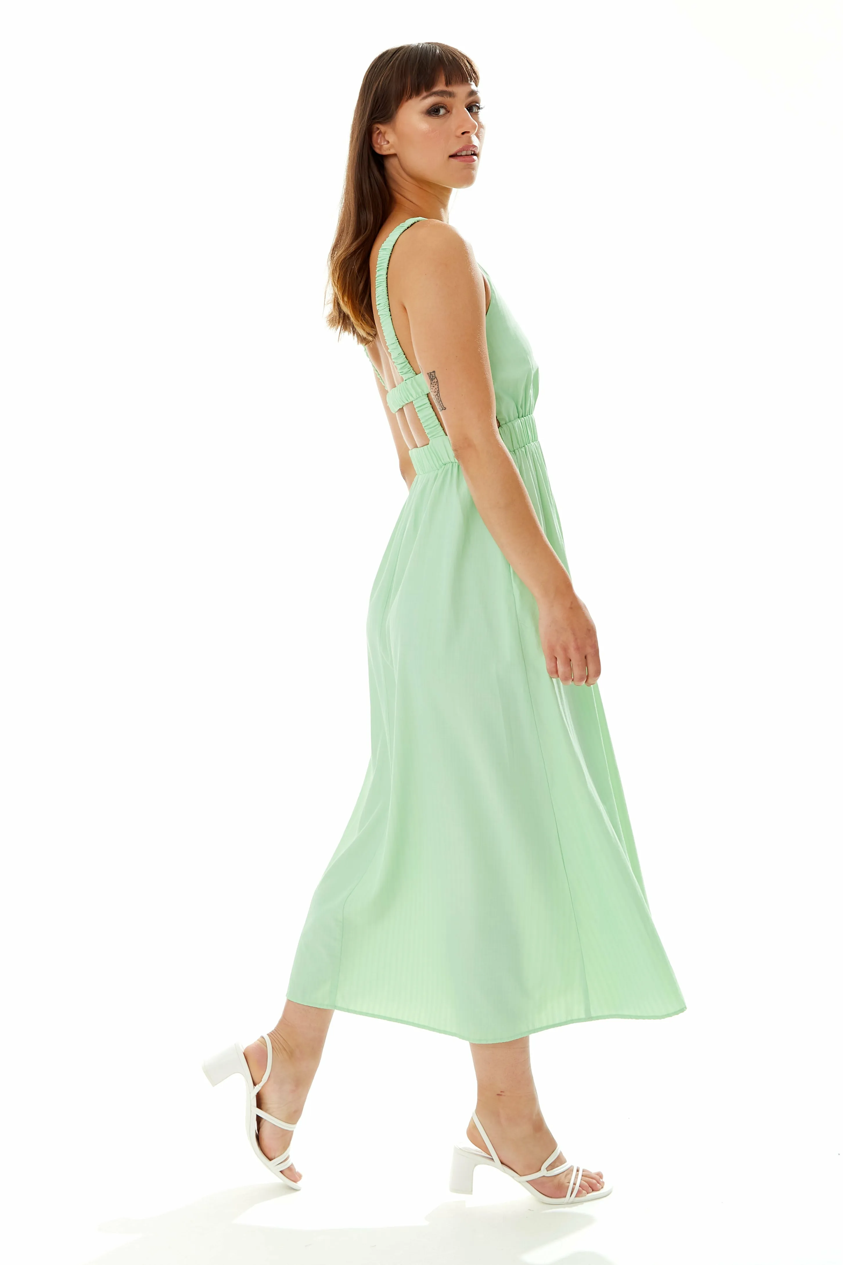 Green Midi Dress With Open Back Elasticated Waist by Liquorish sold by Goddiva product image thumbnail 3