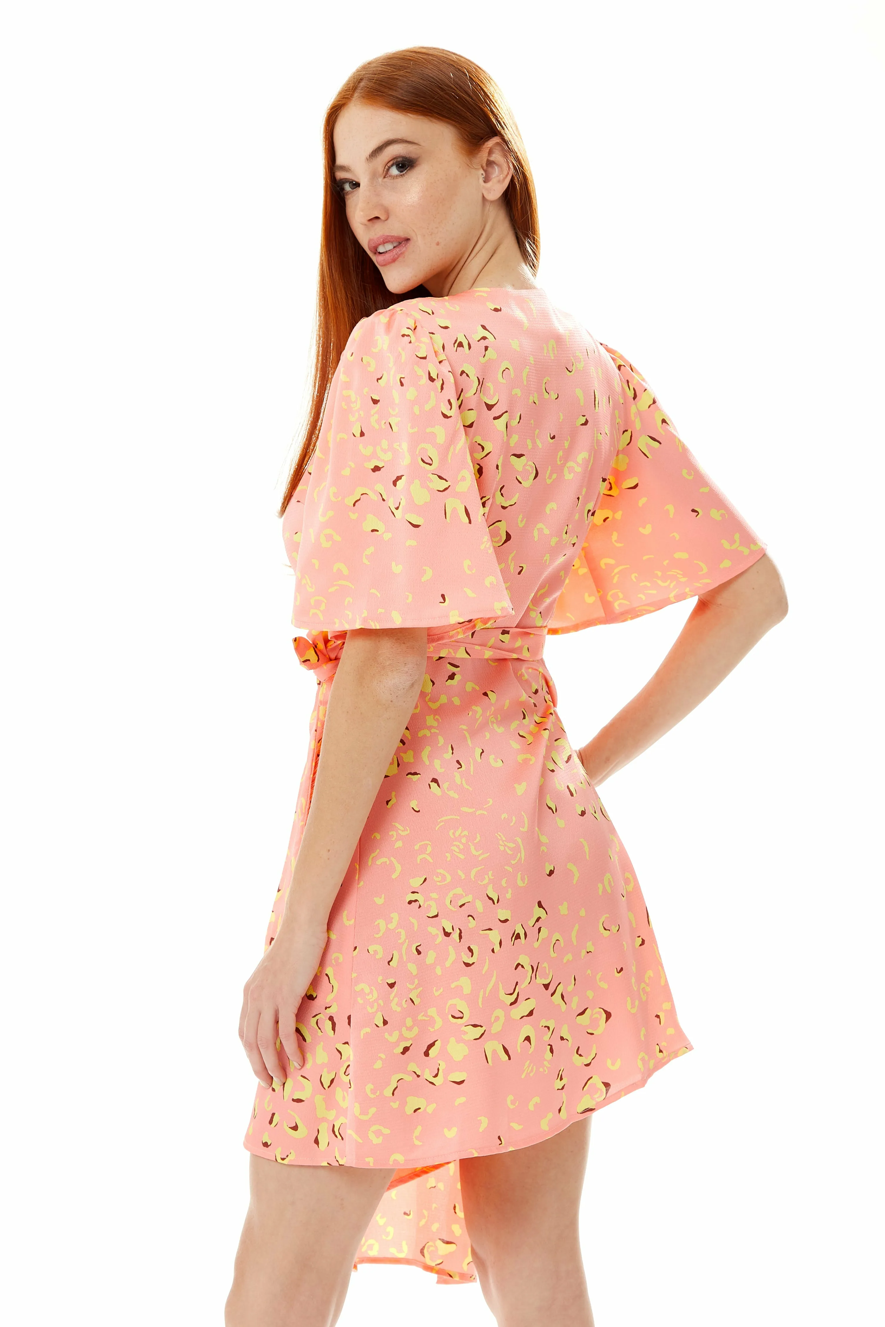 Mini Abstract Animal Print Wrap Dress In Peach by Liquorish sold by Goddiva product image thumbnail 4