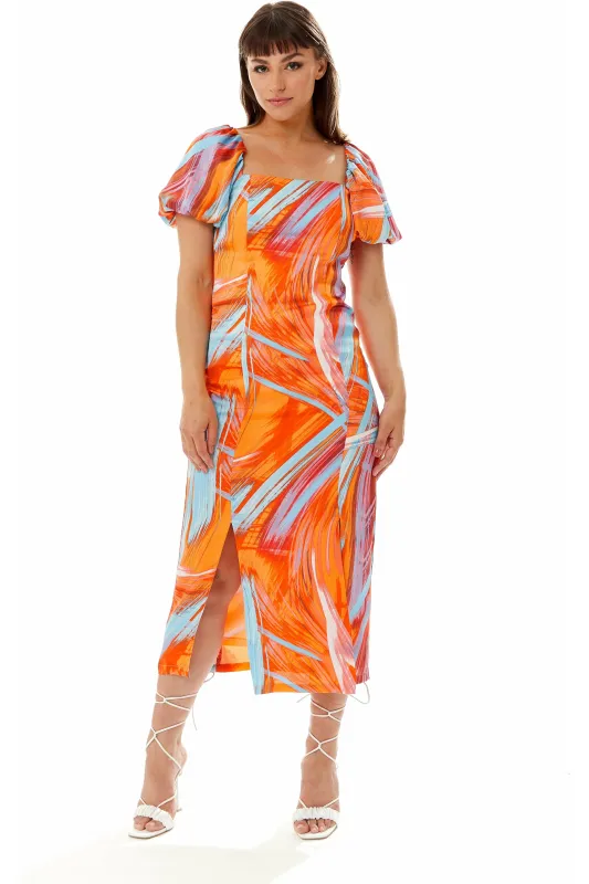Abstract Print Midi Dress In Orange by Liquorish sold by Goddiva