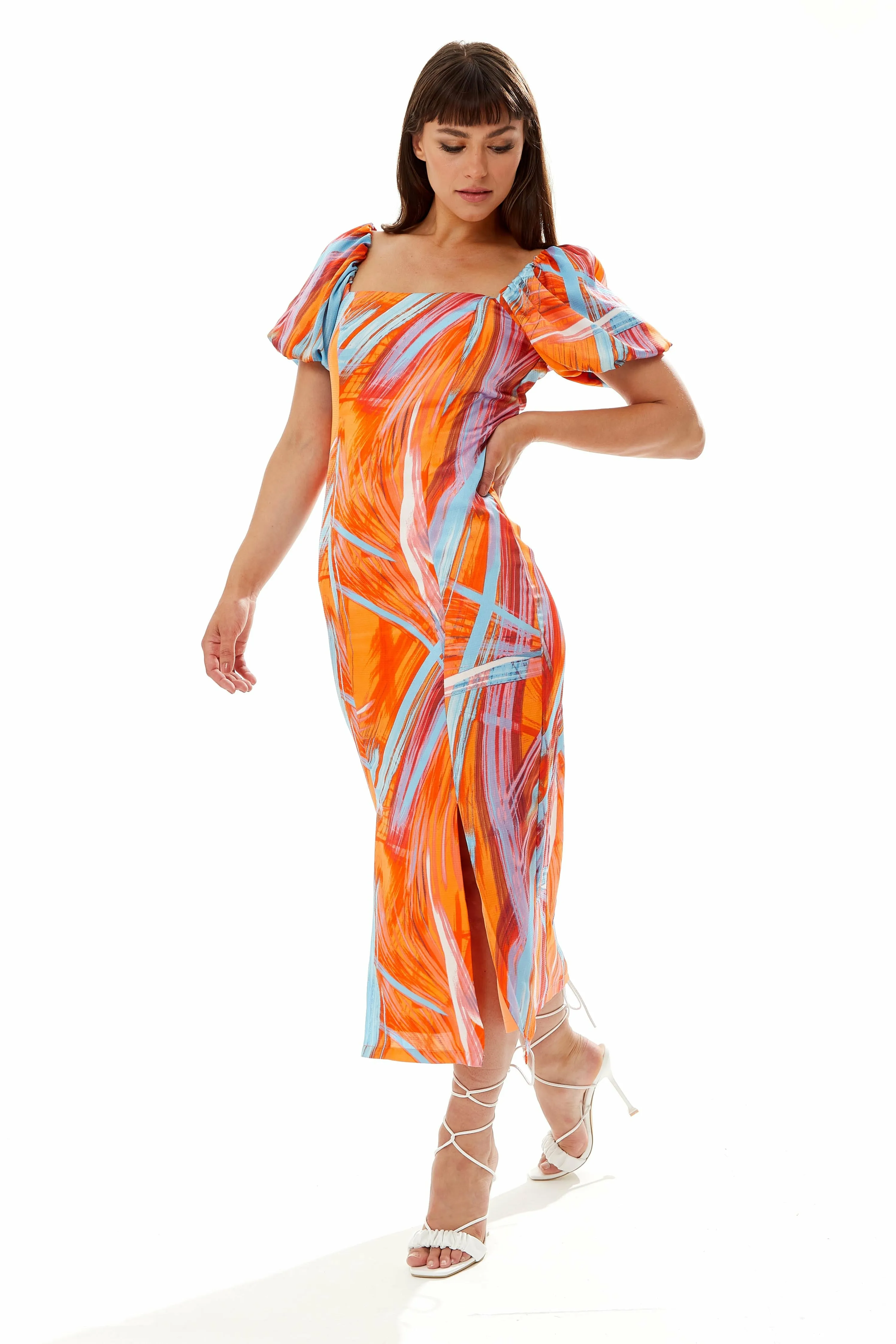 Abstract Print Midi Dress In Orange by Liquorish sold by Goddiva product image thumbnail 2