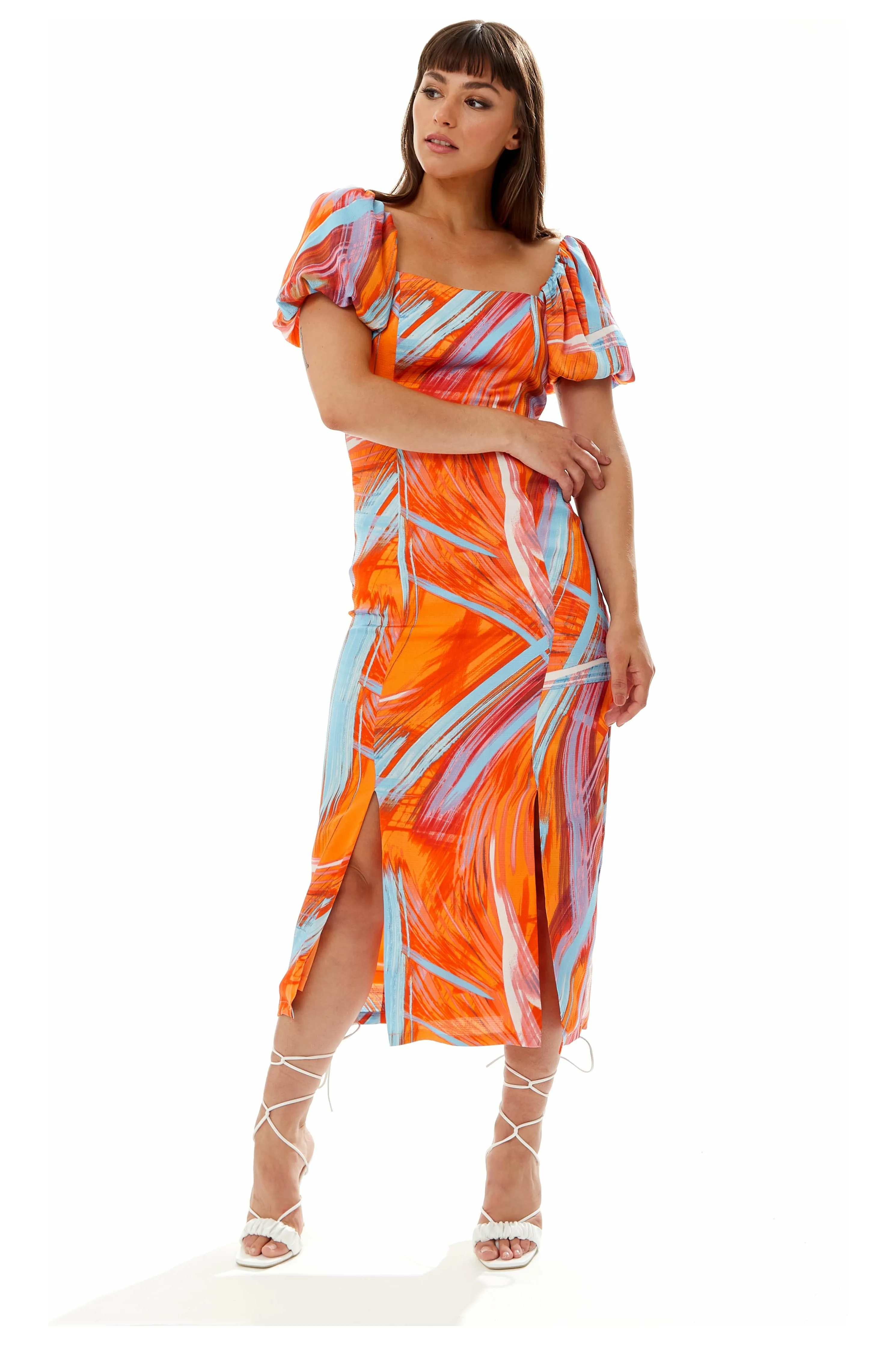 Abstract Print Midi Dress In Orange by Liquorish sold by Goddiva product image thumbnail 3
