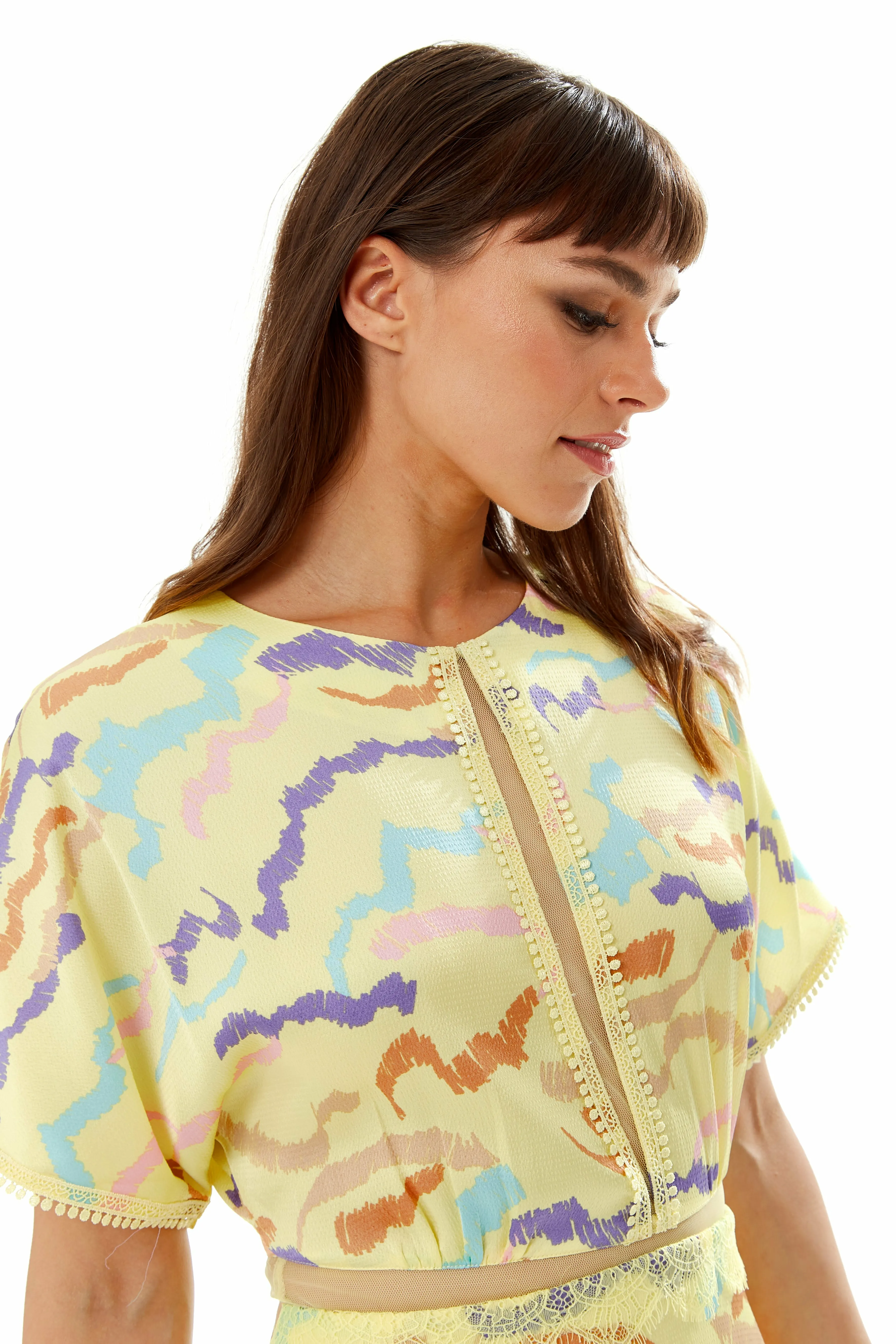 Midi Abstract Zebra Print Dress With Mesh Yellow by Liquorish sold by Goddiva product image thumbnail 4