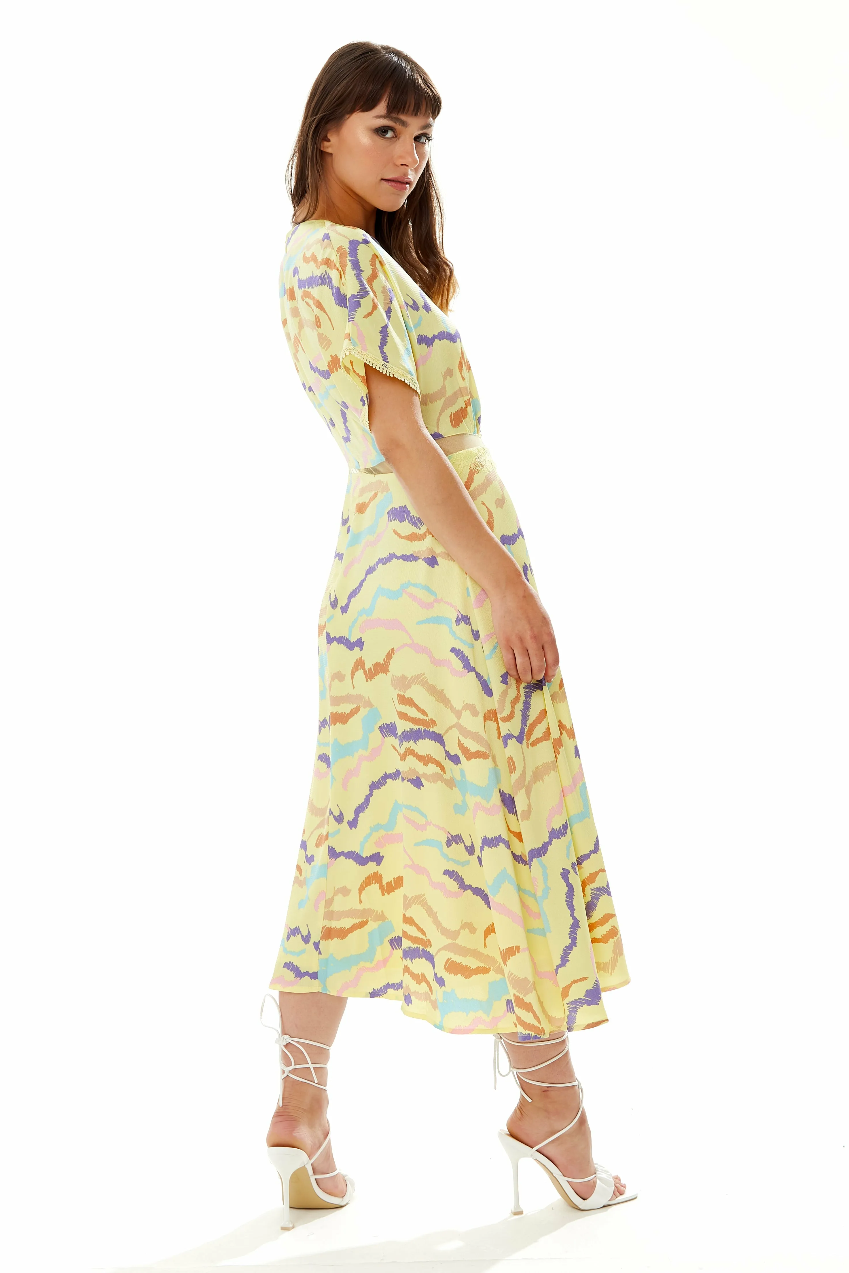 Midi Abstract Zebra Print Dress With Mesh Yellow by Liquorish sold by Goddiva product image thumbnail 5