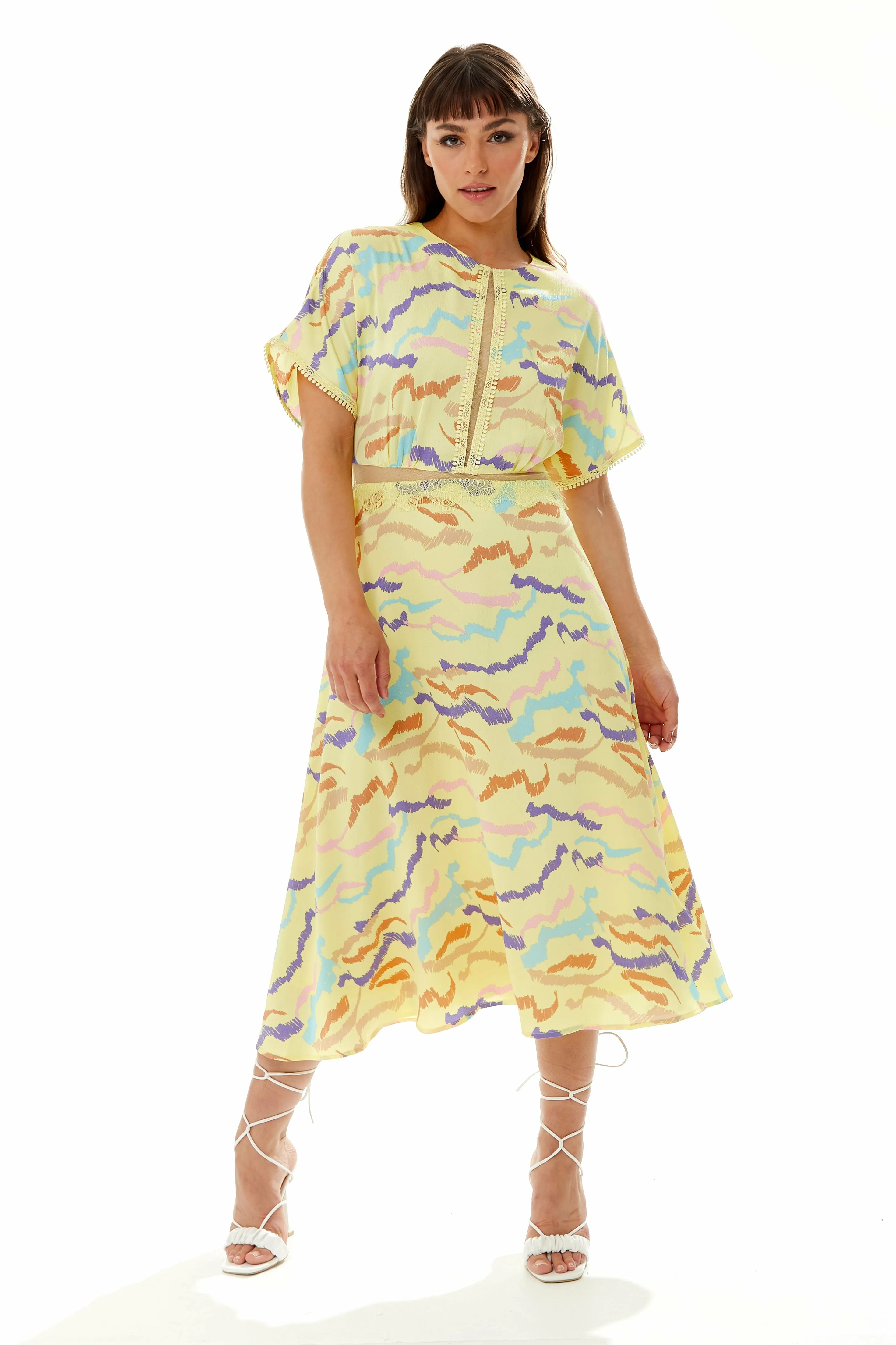 Midi Abstract Zebra Print Dress With Mesh Yellow by Liquorish sold by Goddiva product image thumbnail 2