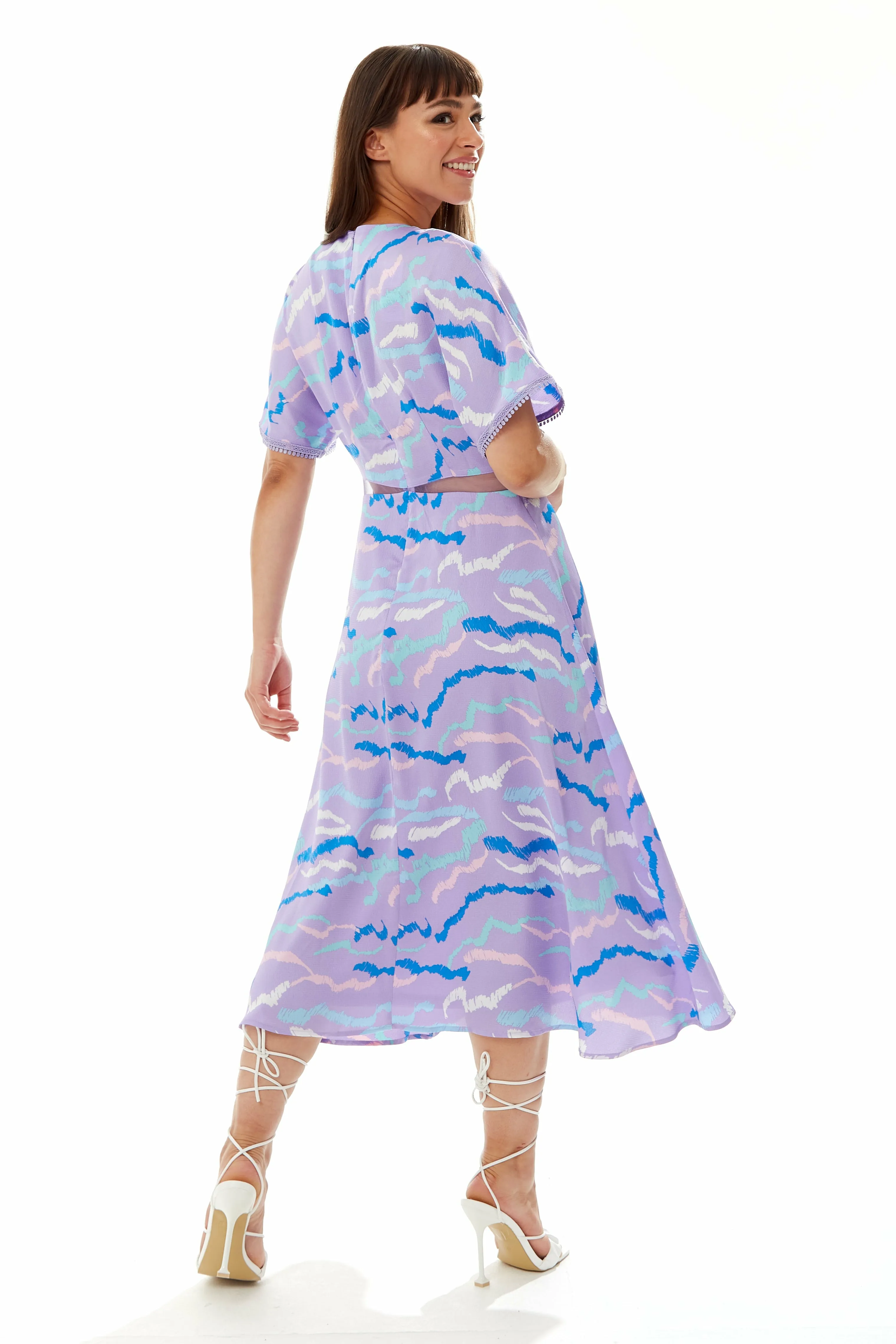 Midi Abstract Zebra Print Dress With Mesh Lilac by Liquorish sold by Goddiva product image thumbnail 4