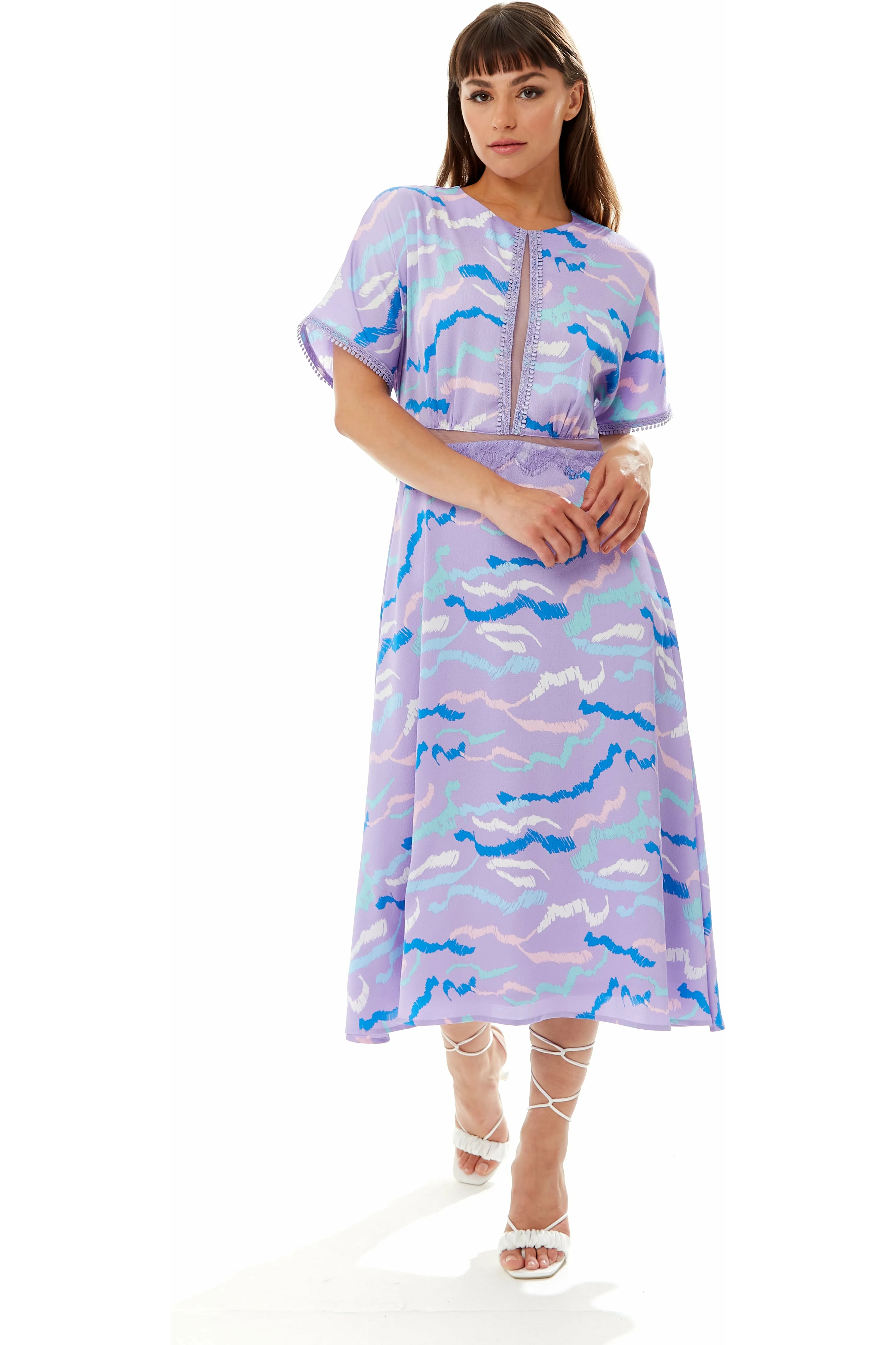 Midi Abstract Zebra Print Dress With Mesh Lilac by Liquorish sold by Goddiva product image thumbnail 2