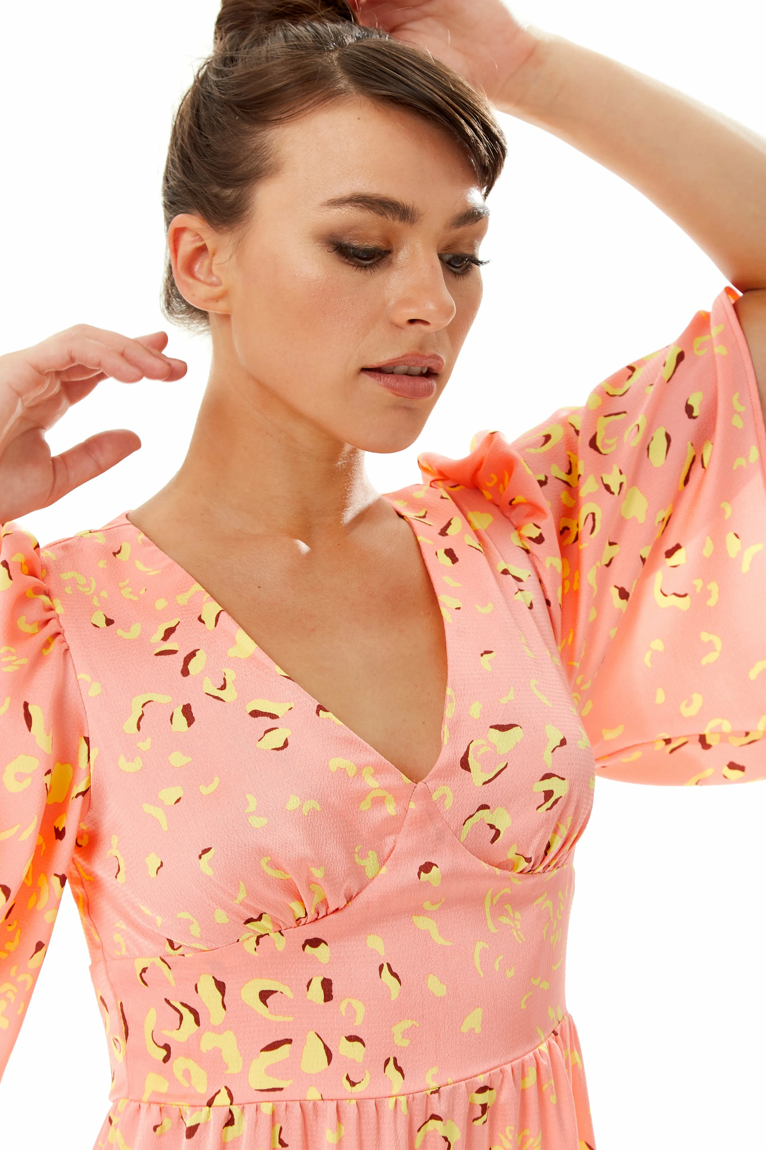Midi Abstract Animal Print Dress In Peach by Liquorish sold by Goddiva product image thumbnail 5