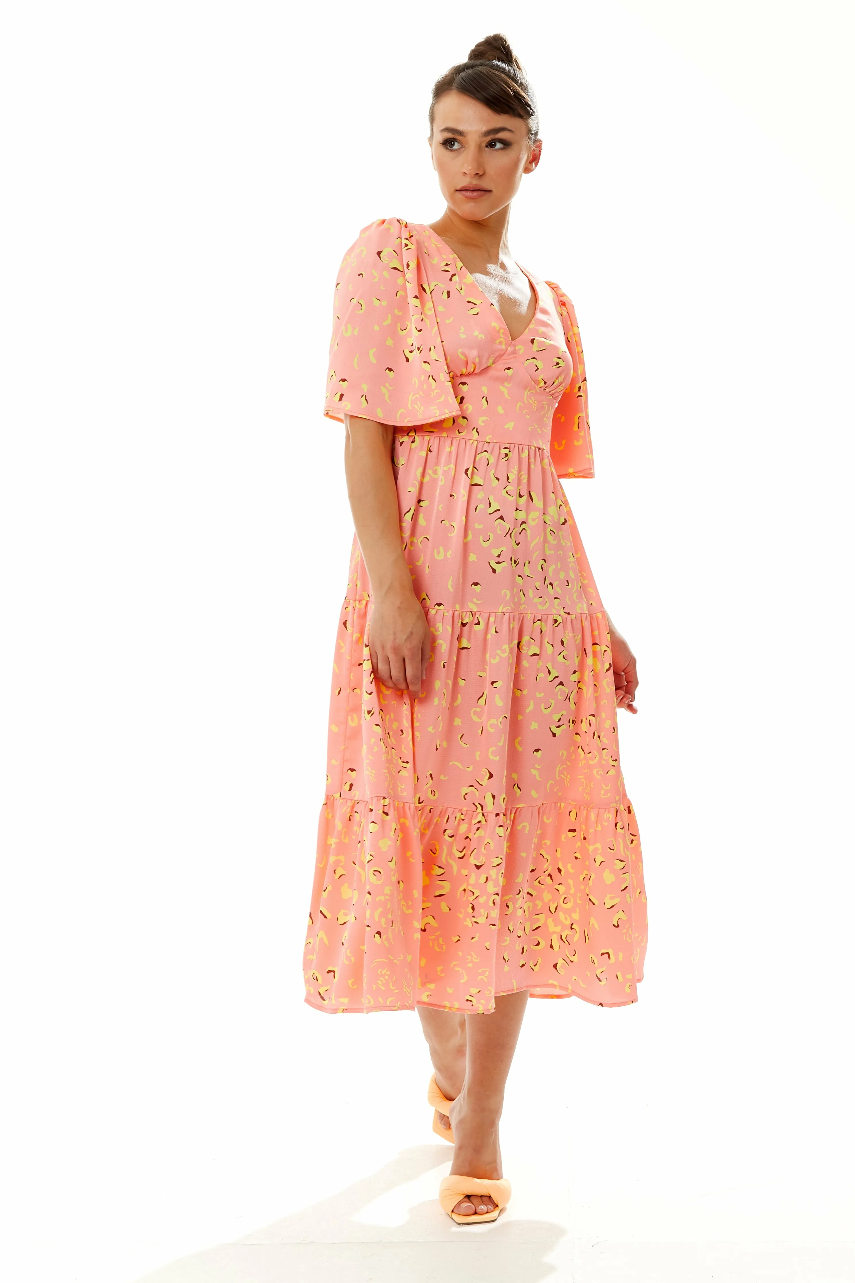 Midi Abstract Animal Print Dress In Peach by Liquorish sold by Goddiva product image thumbnail 2