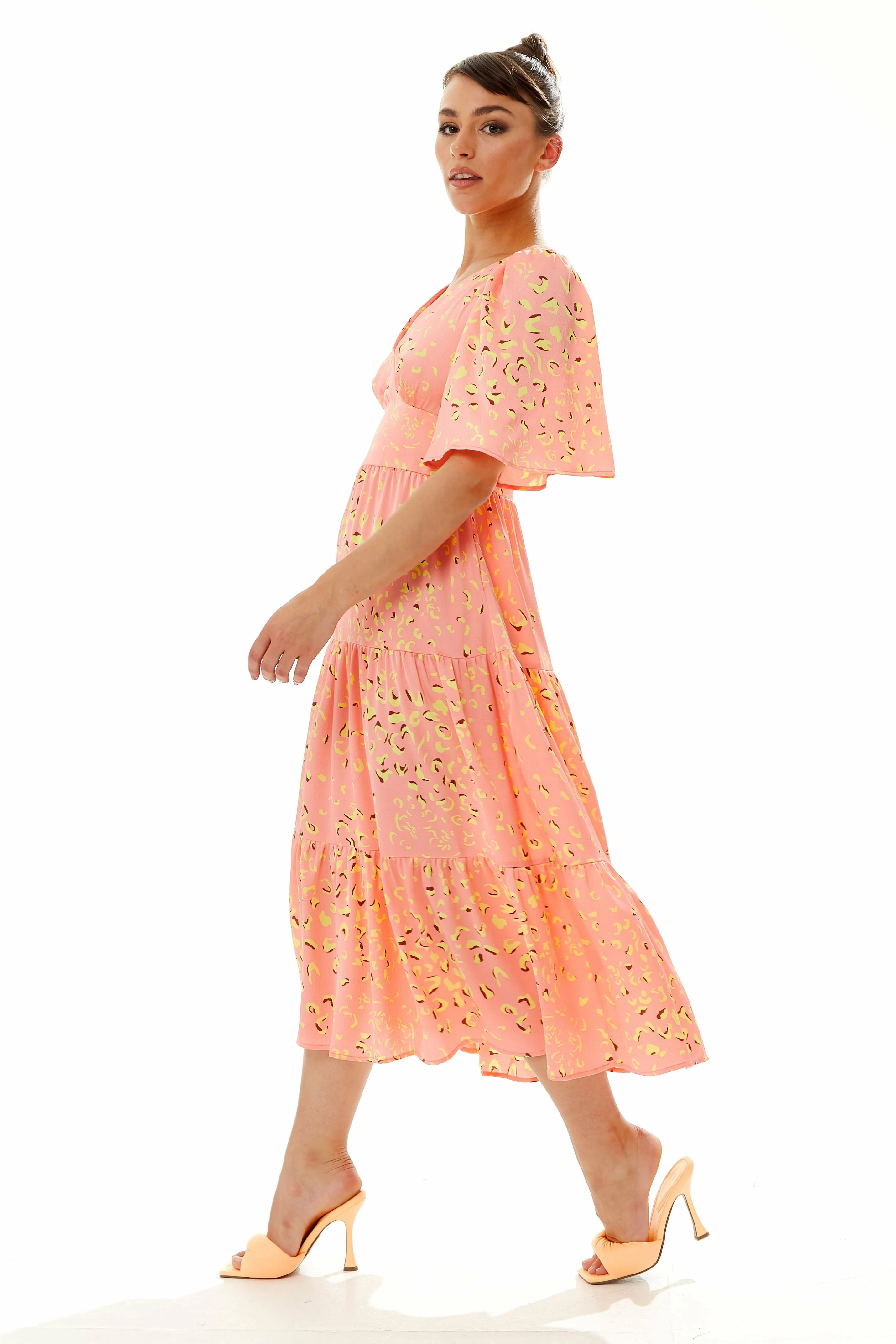 Midi Abstract Animal Print Dress In Peach by Liquorish sold by Goddiva product image thumbnail 3