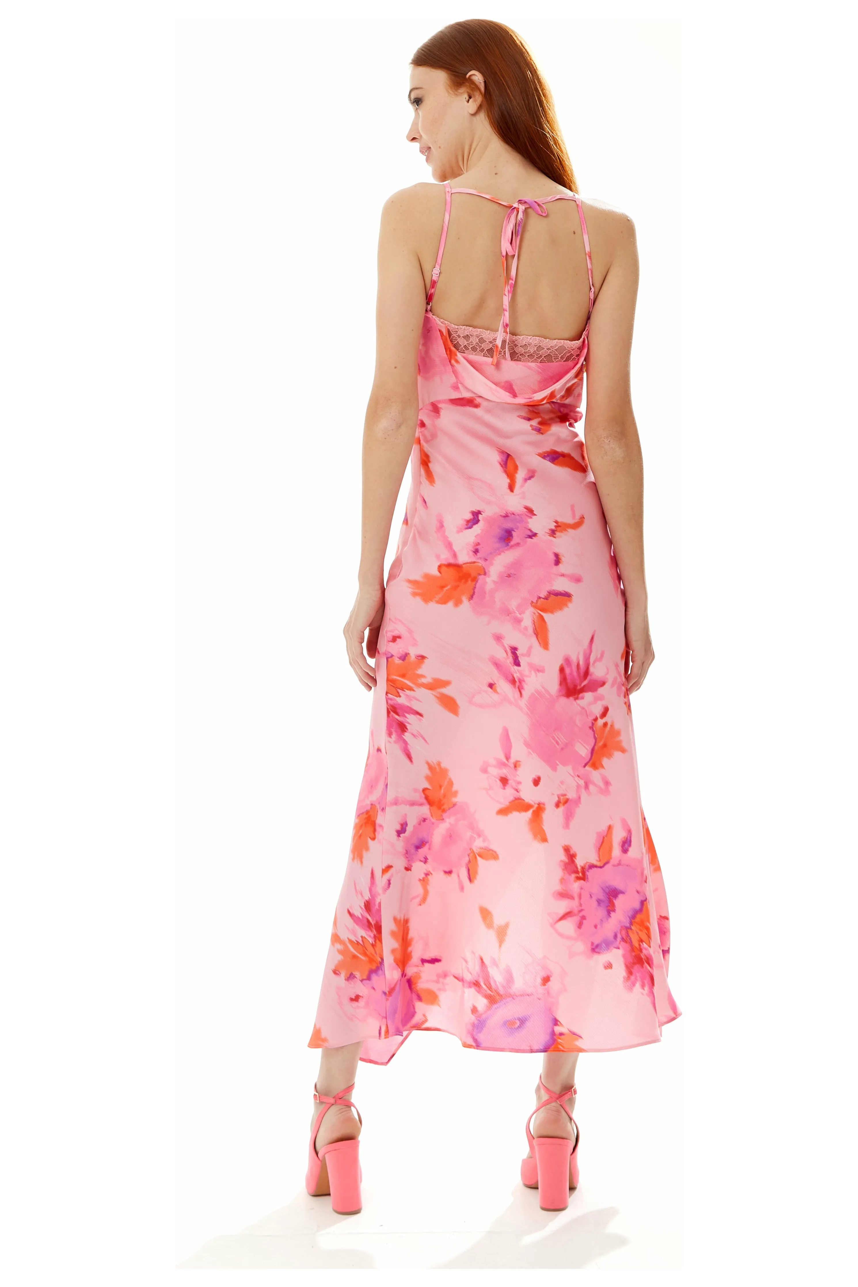 Liquorish Cowl Neck Maxi Floral Print Dress In Pink sold by Goddiva product image thumbnail 4