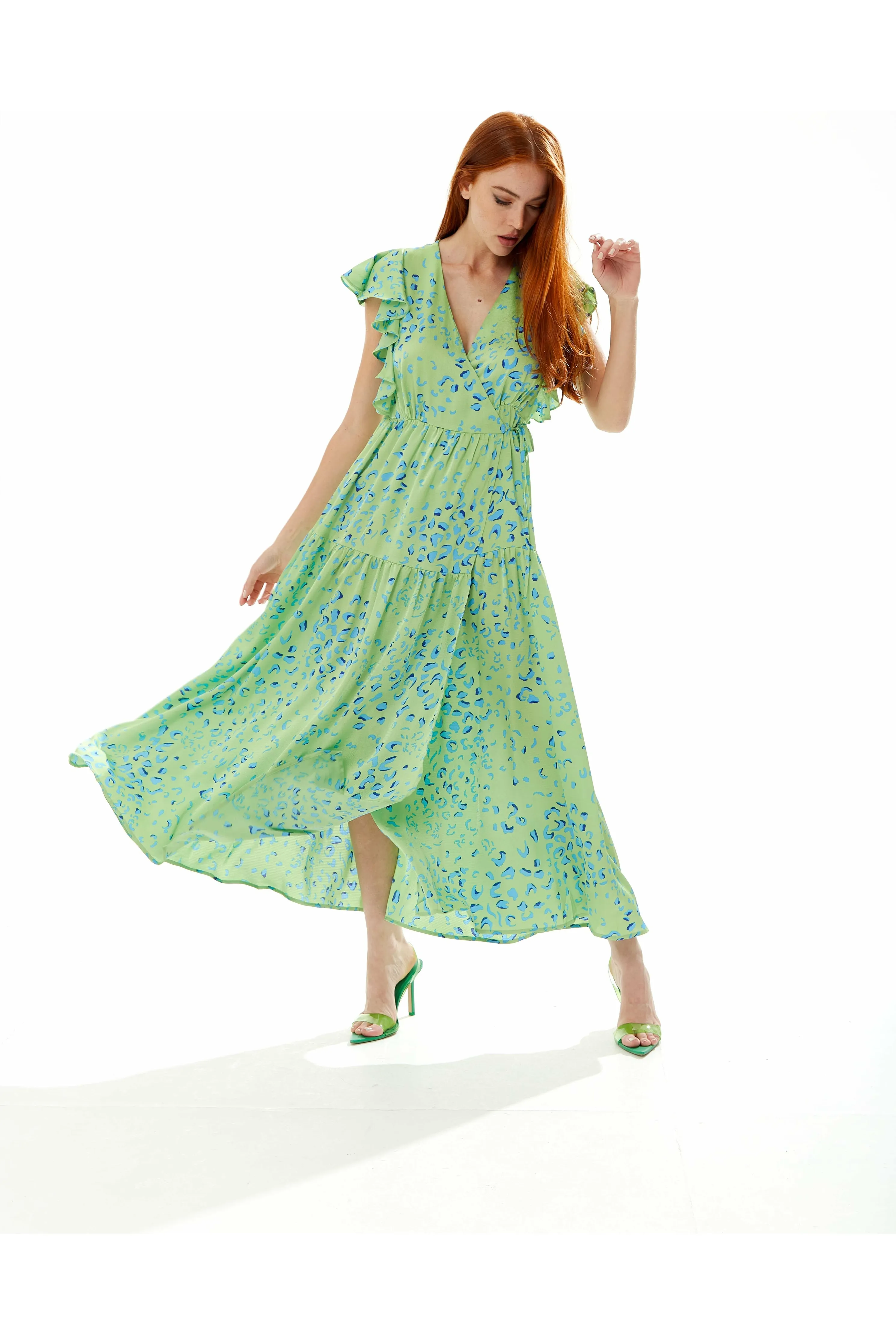 Animal Print Maxi Wrap Dress In Sage by Liquorish sold by Goddiva product image thumbnail 2