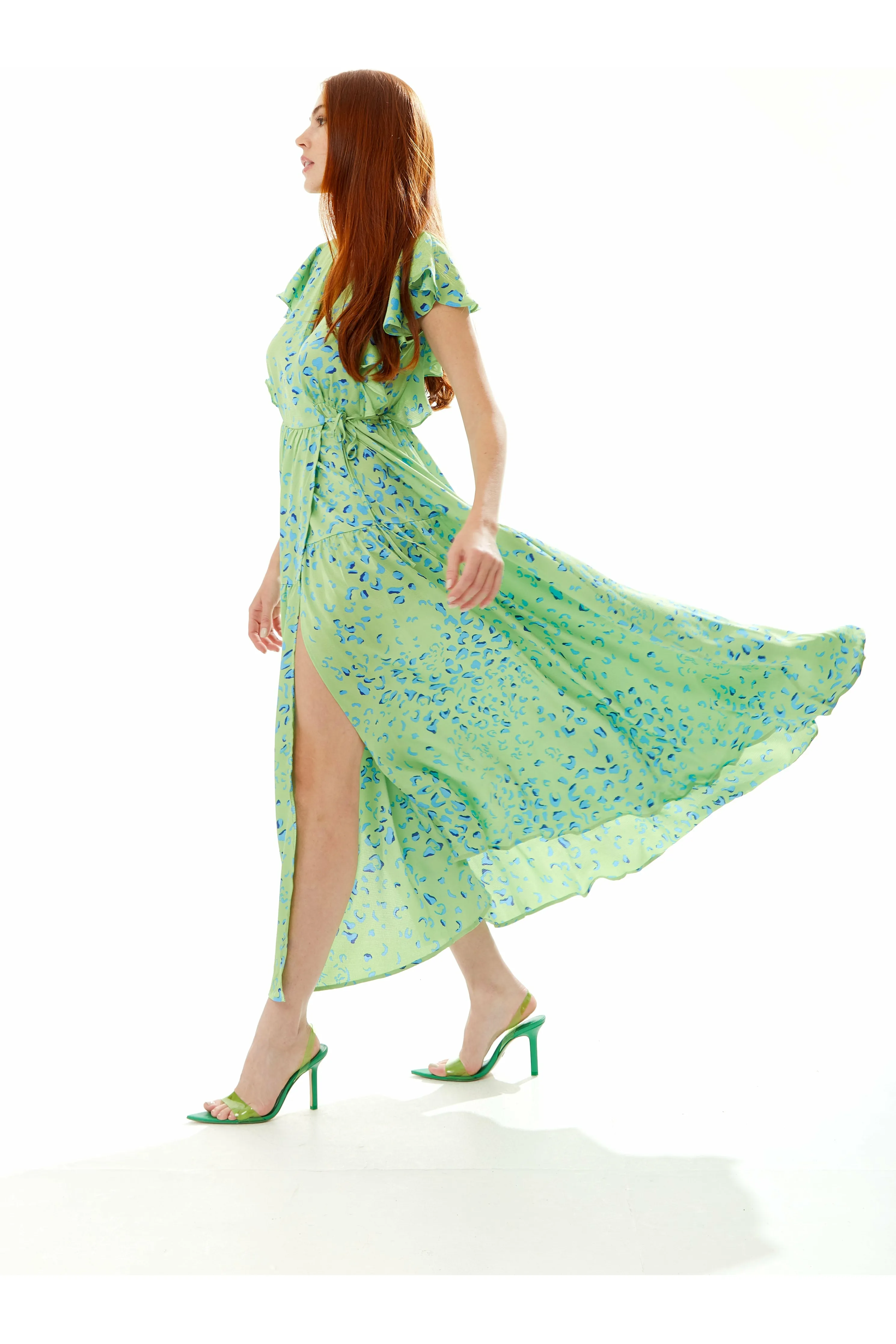 Animal Print Maxi Wrap Dress In Sage by Liquorish sold by Goddiva product image thumbnail 3