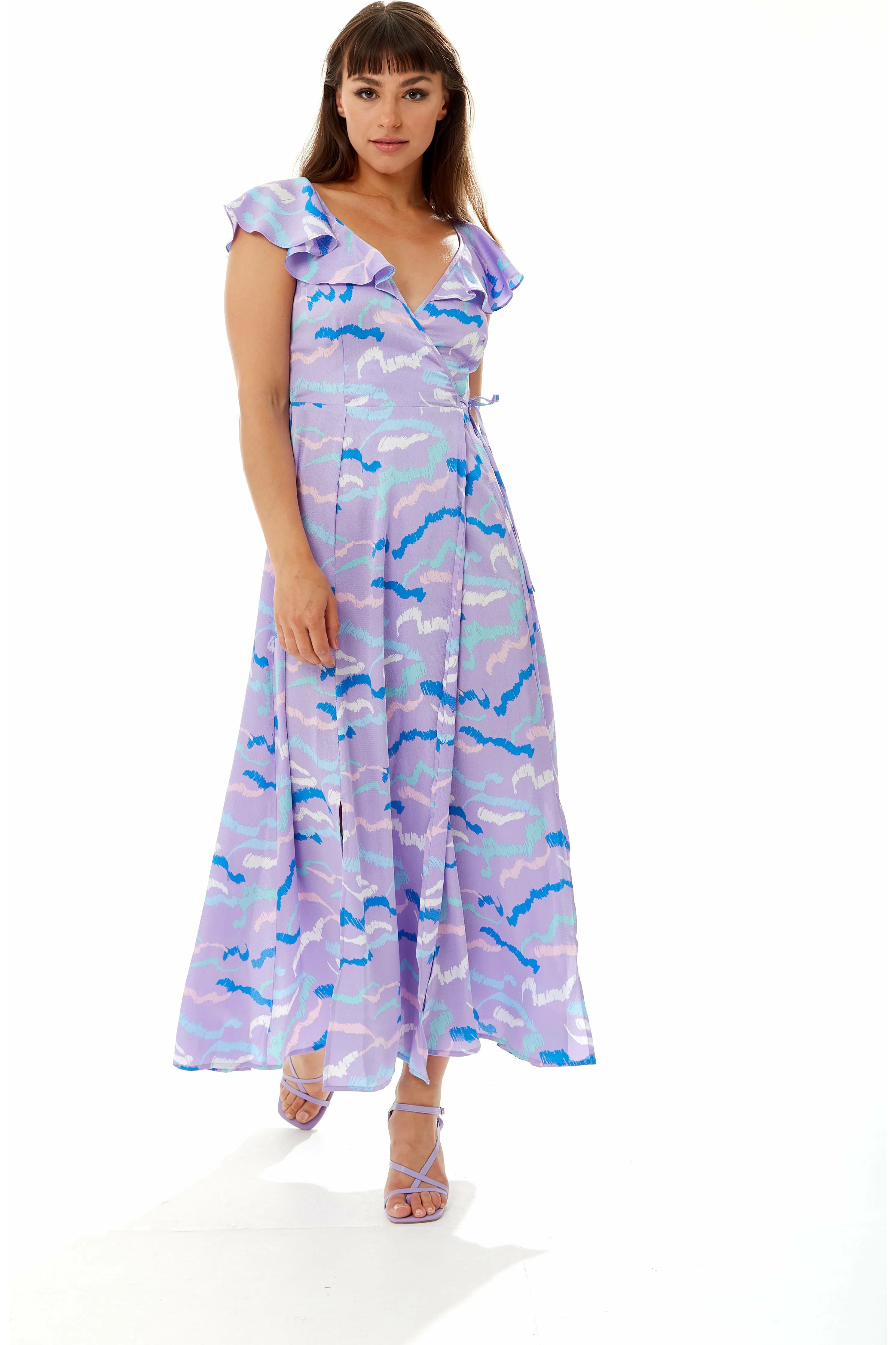 Abstract Zebra Print Maxi Wrap Dress In Lilac by Liquorish sold by Goddiva product image thumbnail 2