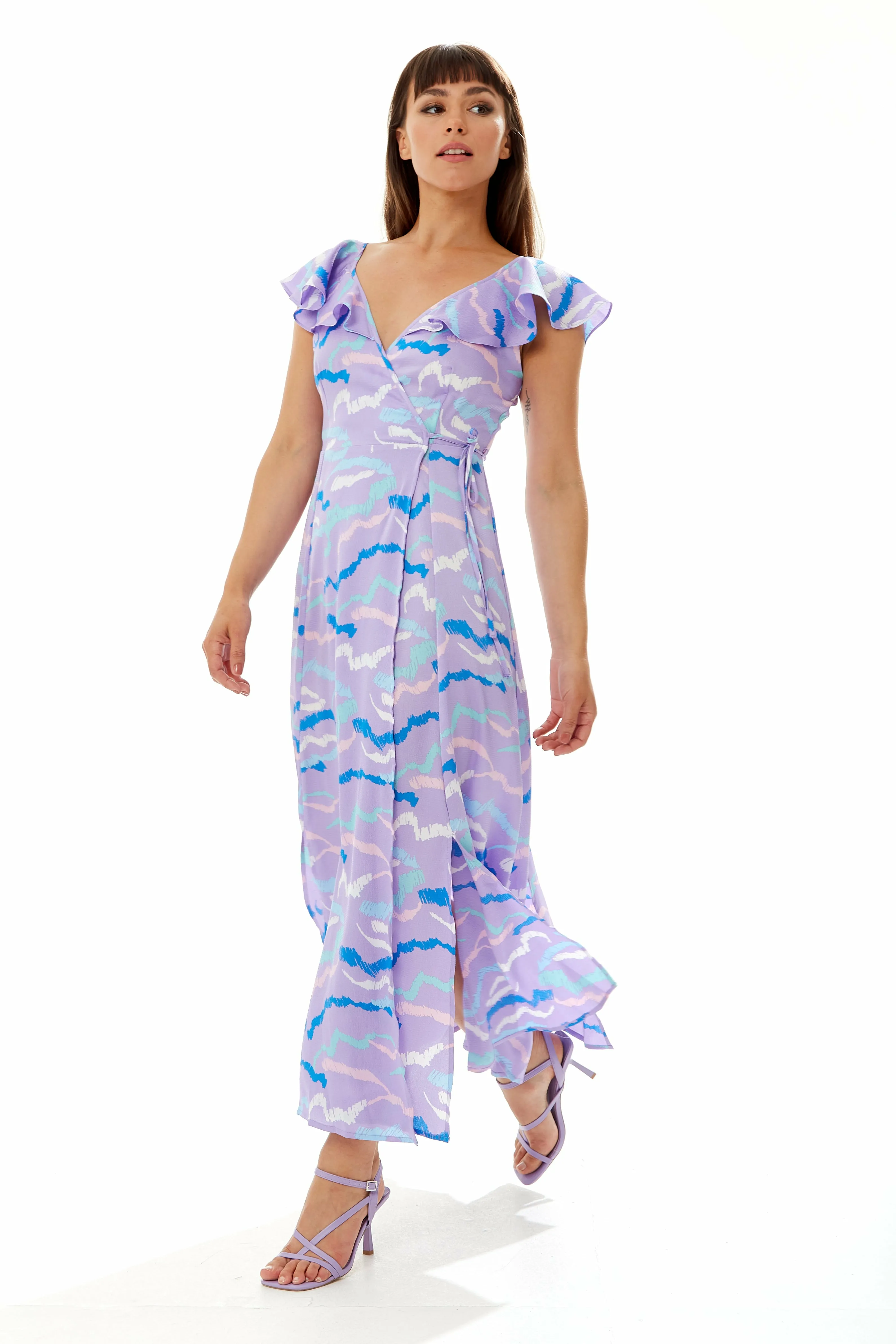 Abstract Zebra Print Maxi Wrap Dress In Lilac by Liquorish sold by Goddiva product image thumbnail 3