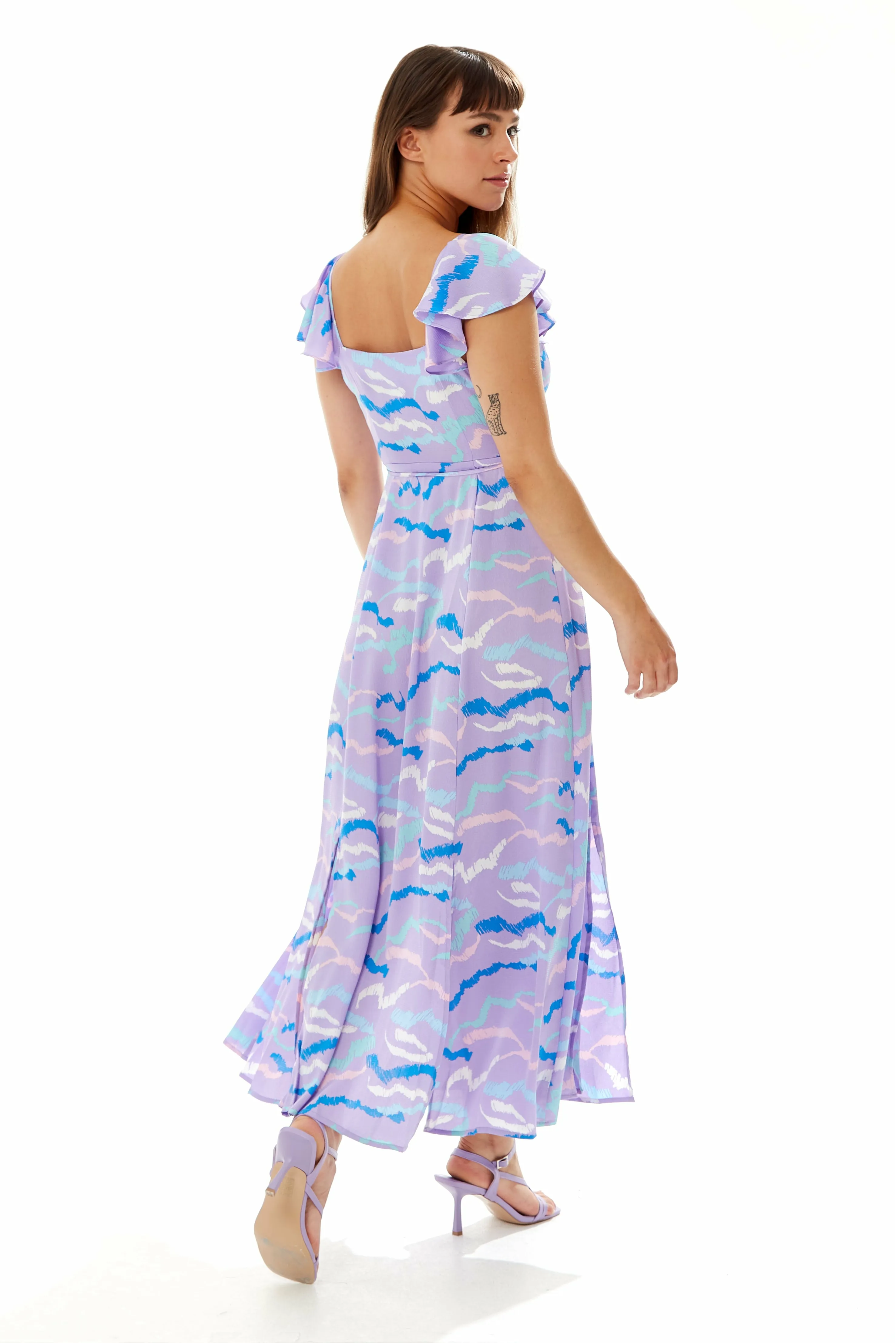 Abstract Zebra Print Maxi Wrap Dress In Lilac by Liquorish sold by Goddiva product image thumbnail 4