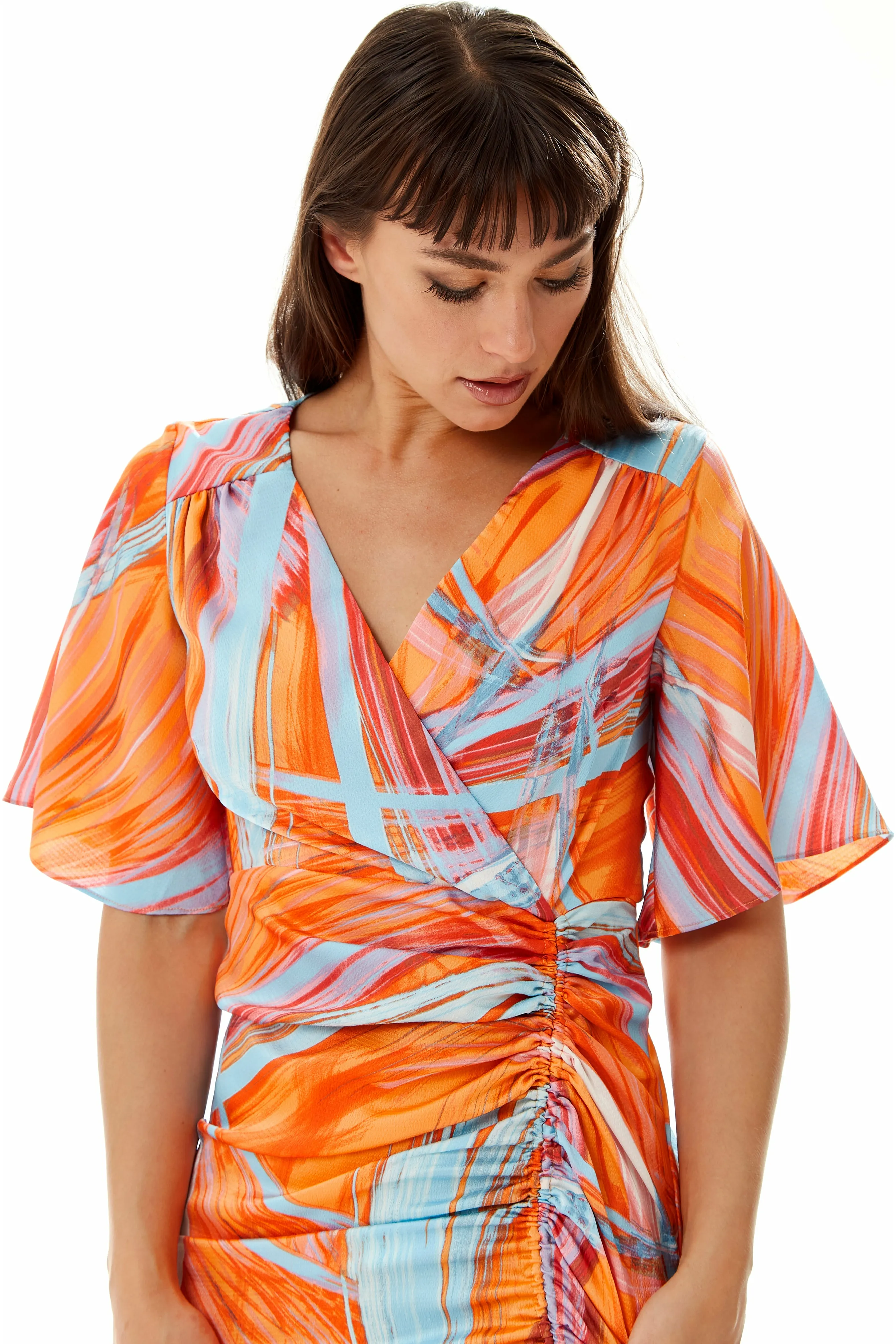 Rouching Abstract Brush Stroke Print Midi Dress by Liquorish sold by Goddiva product image thumbnail 4