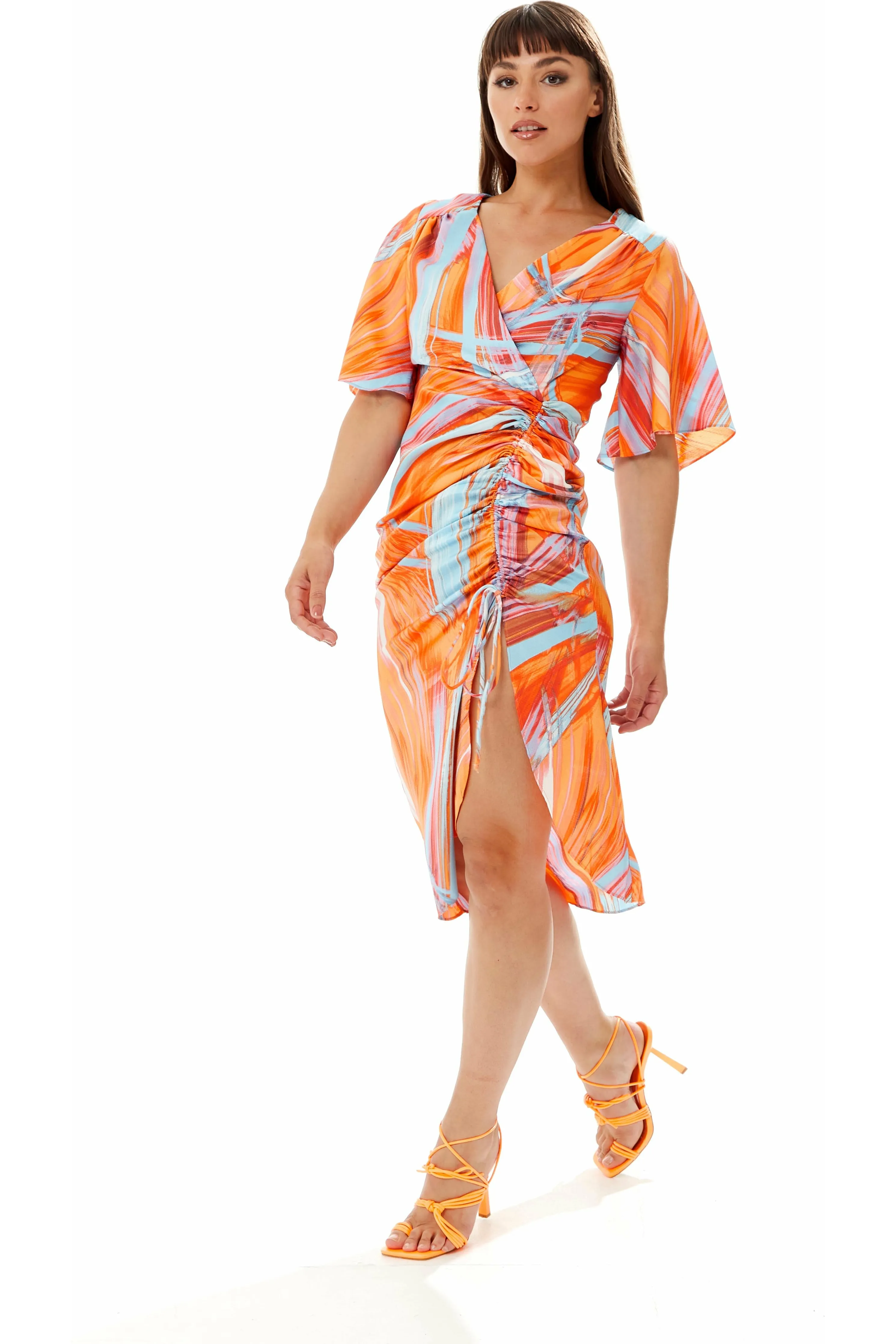 Rouching Abstract Brush Stroke Print Midi Dress by Liquorish sold by Goddiva product image thumbnail 2