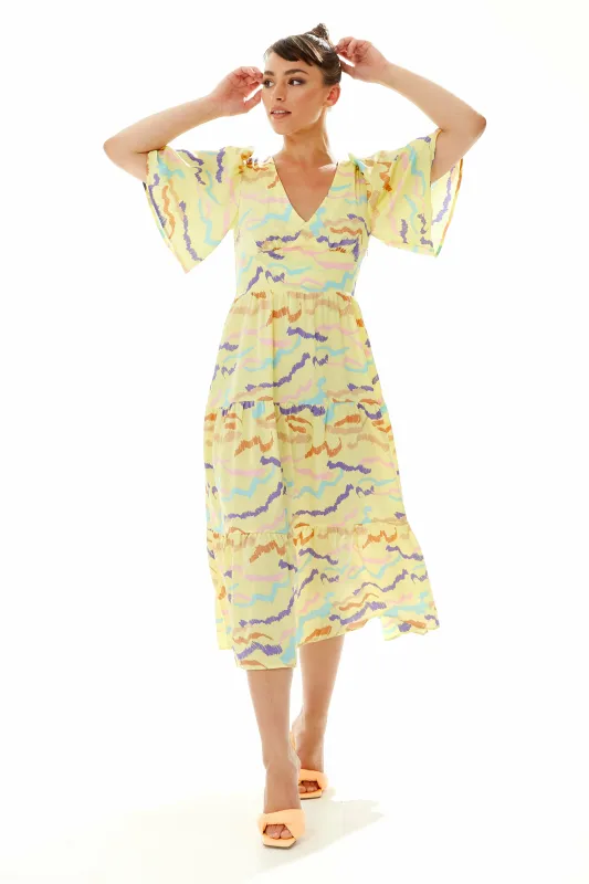 Abstract Zebra Print Kimono Sleeves Midi Dress by Liquorish sold by Goddiva