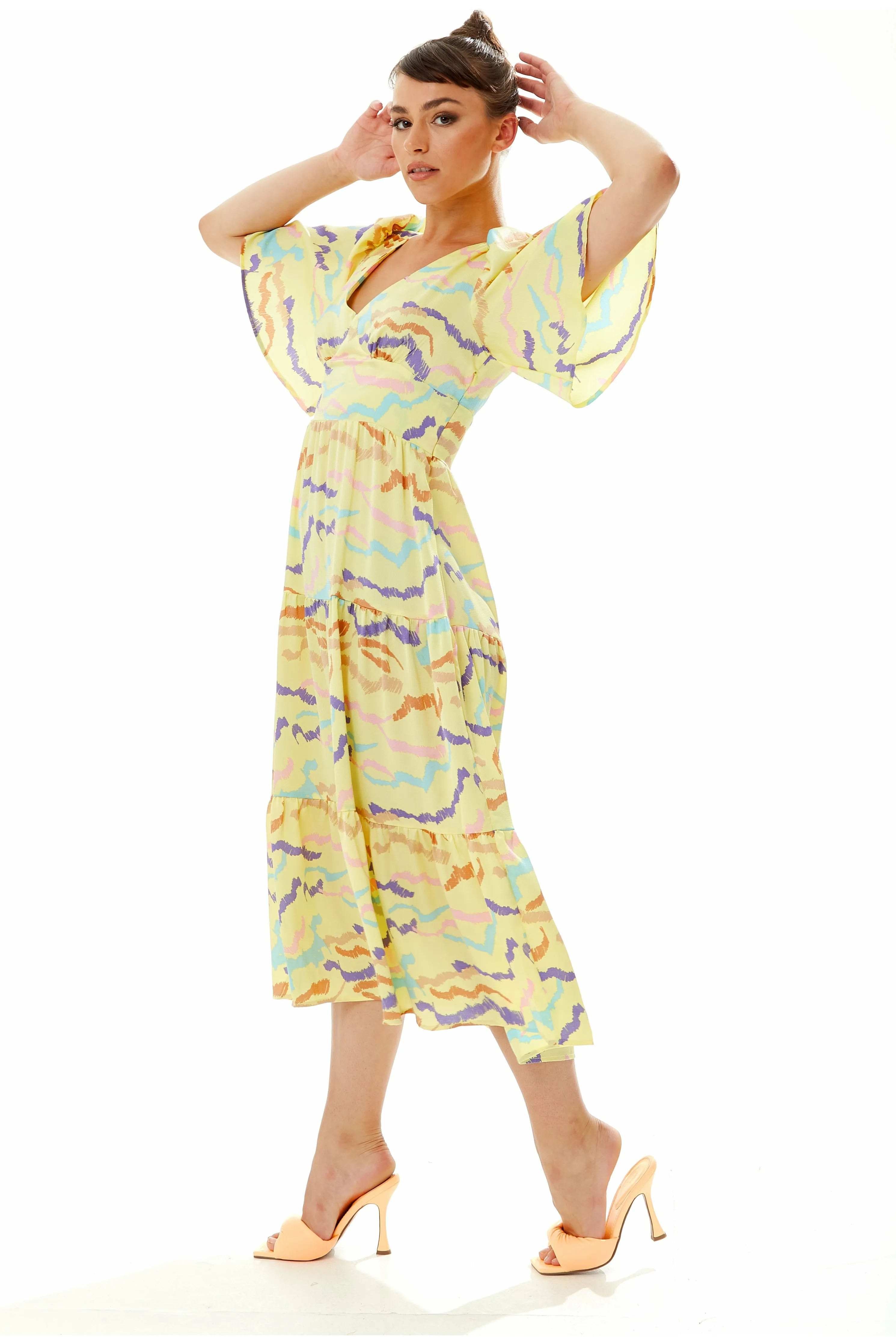 Abstract Zebra Print Kimono Sleeves Midi Dress by Liquorish sold by Goddiva product image thumbnail 3