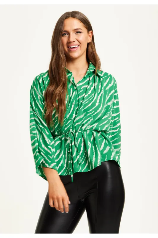 Zebra Print Shirt With Long Sleeves And Tie Waist by Liquorish made by Goddiva
