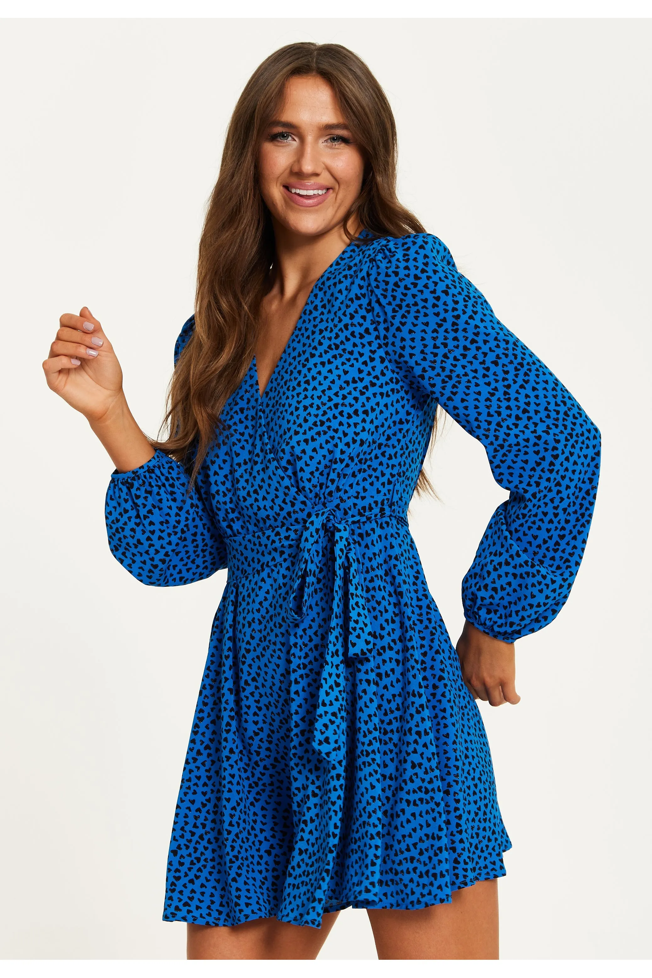 Heart Print Mini Wrap Dress by Liquorish sold by Goddiva product image thumbnail 3