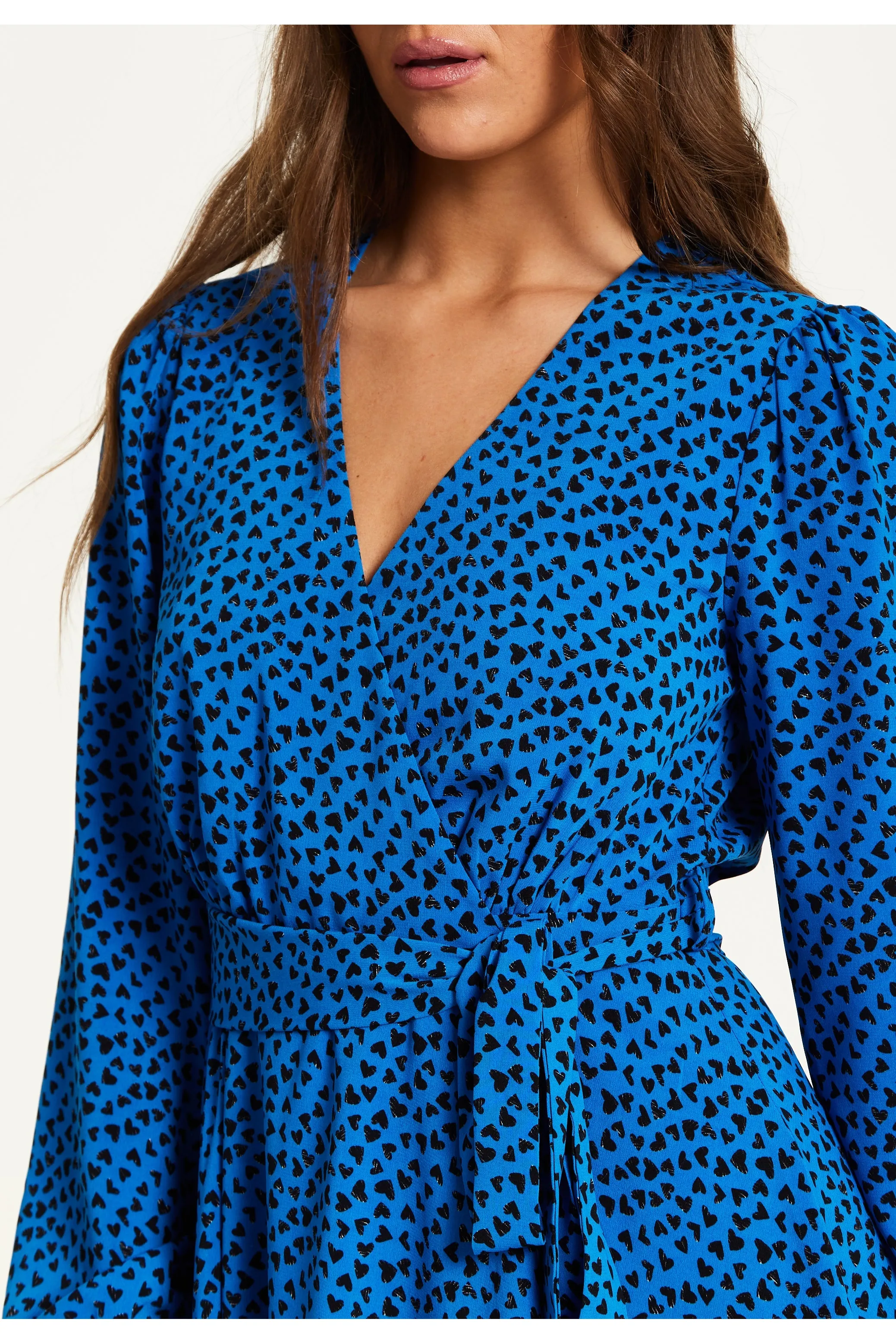 Heart Print Mini Wrap Dress by Liquorish sold by Goddiva product image thumbnail 5