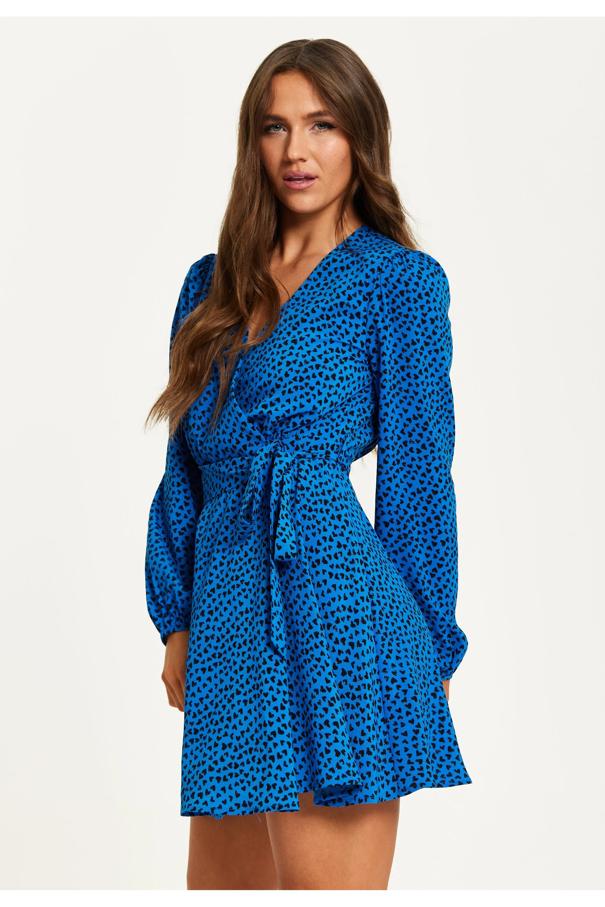 Heart Print Mini Wrap Dress by Liquorish sold by Goddiva product image thumbnail 2