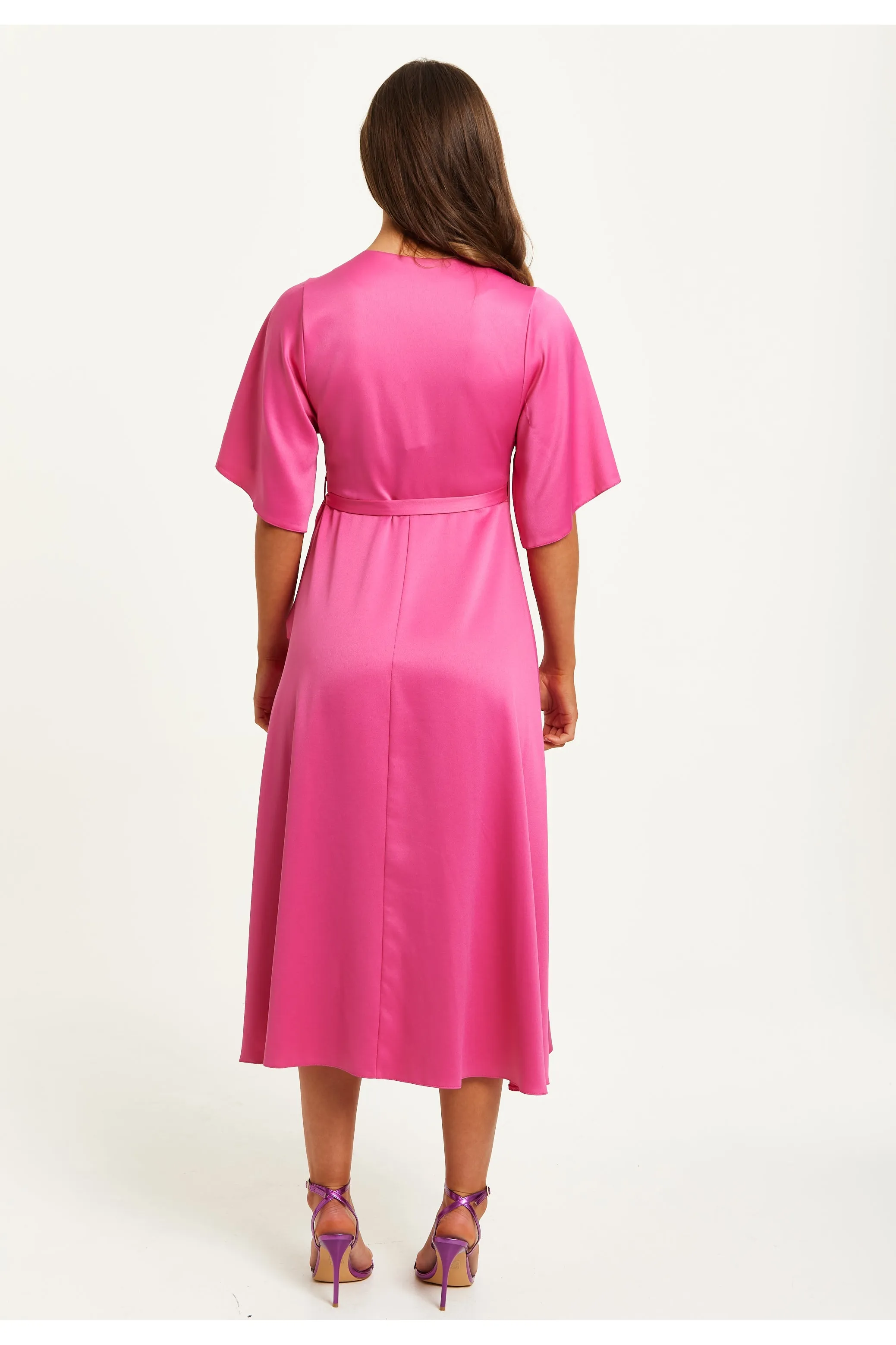 Pink Midi Wrap Dress With Kimono Sleeves by Liquorish sold by Goddiva product image thumbnail 4
