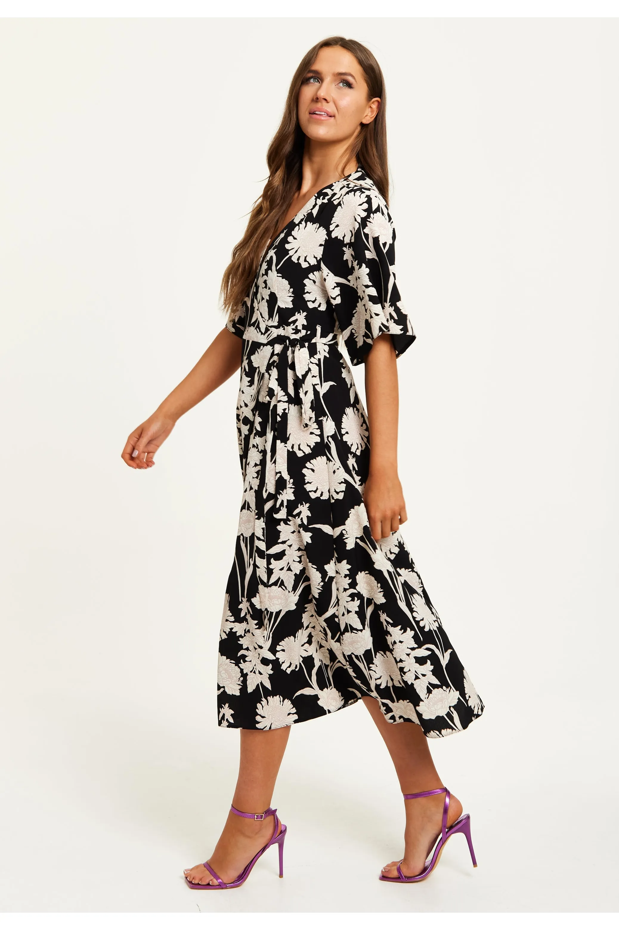 Liquorish Floral Print Midi Wrap Dress With Kimono Sleeves sold by Goddiva product image thumbnail 3