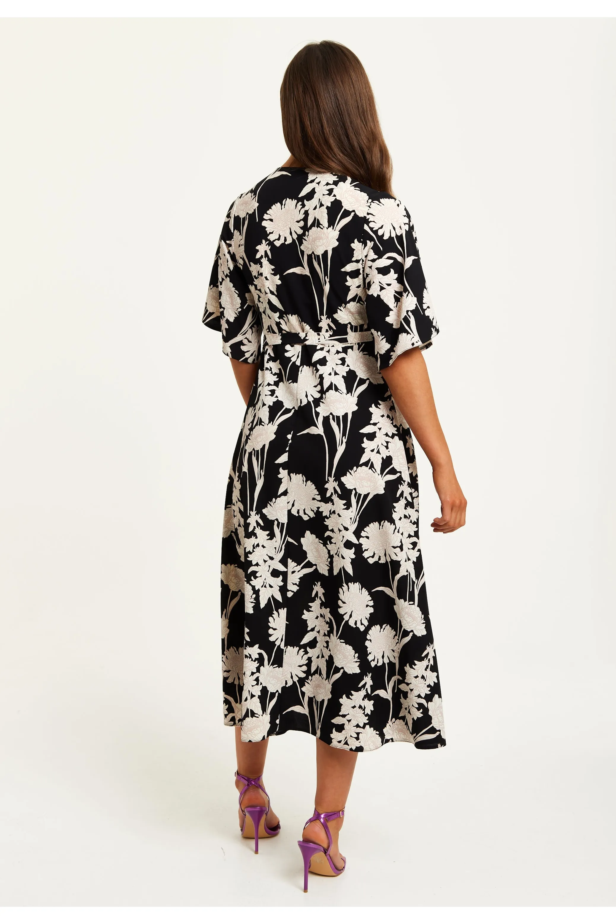 Liquorish Floral Print Midi Wrap Dress With Kimono Sleeves sold by Goddiva product image thumbnail 4