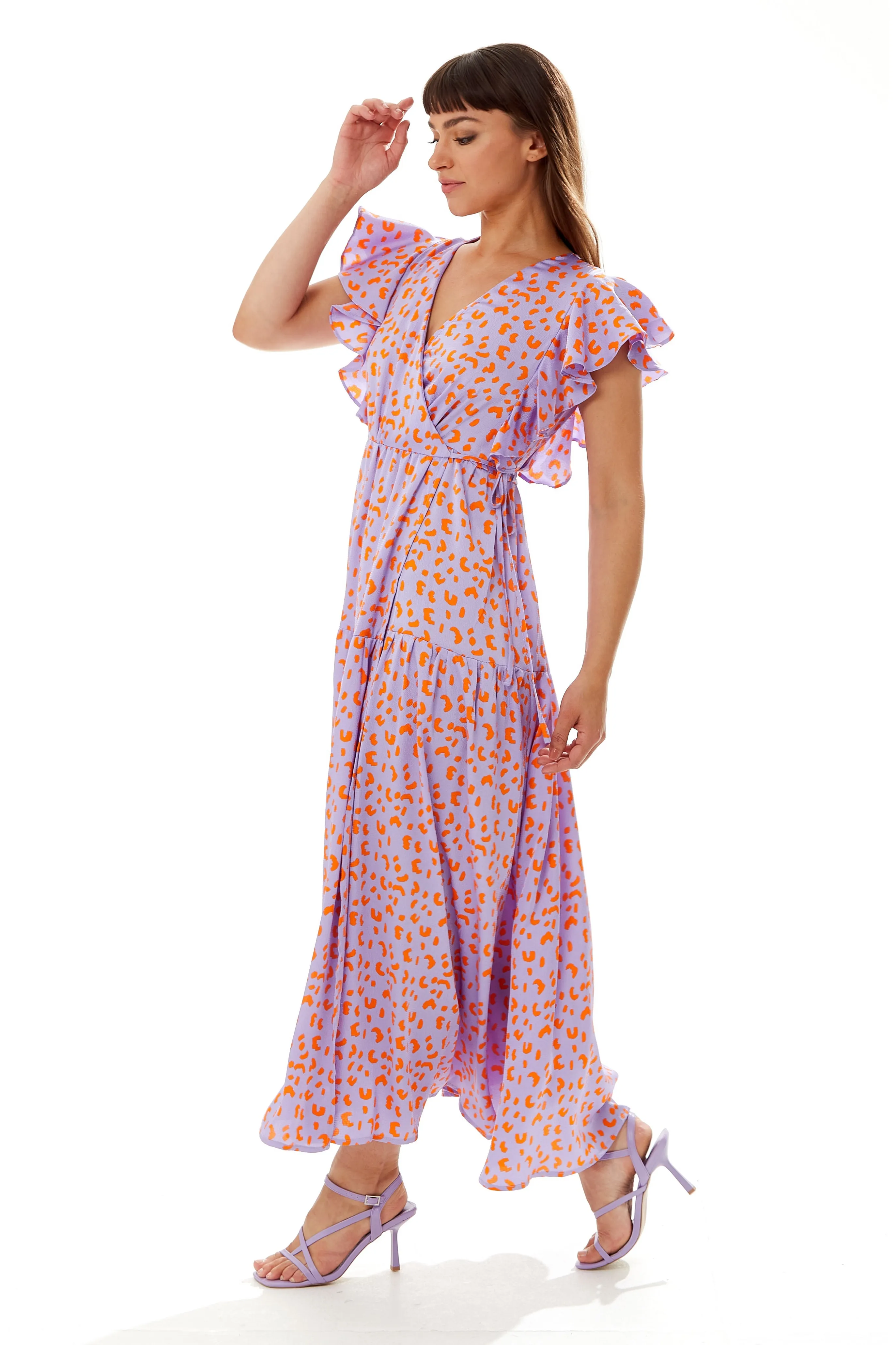 Cheetah Print Maxi Wrap Dress In Lilac And Orange by Liquorish sold by Goddiva product image thumbnail 2