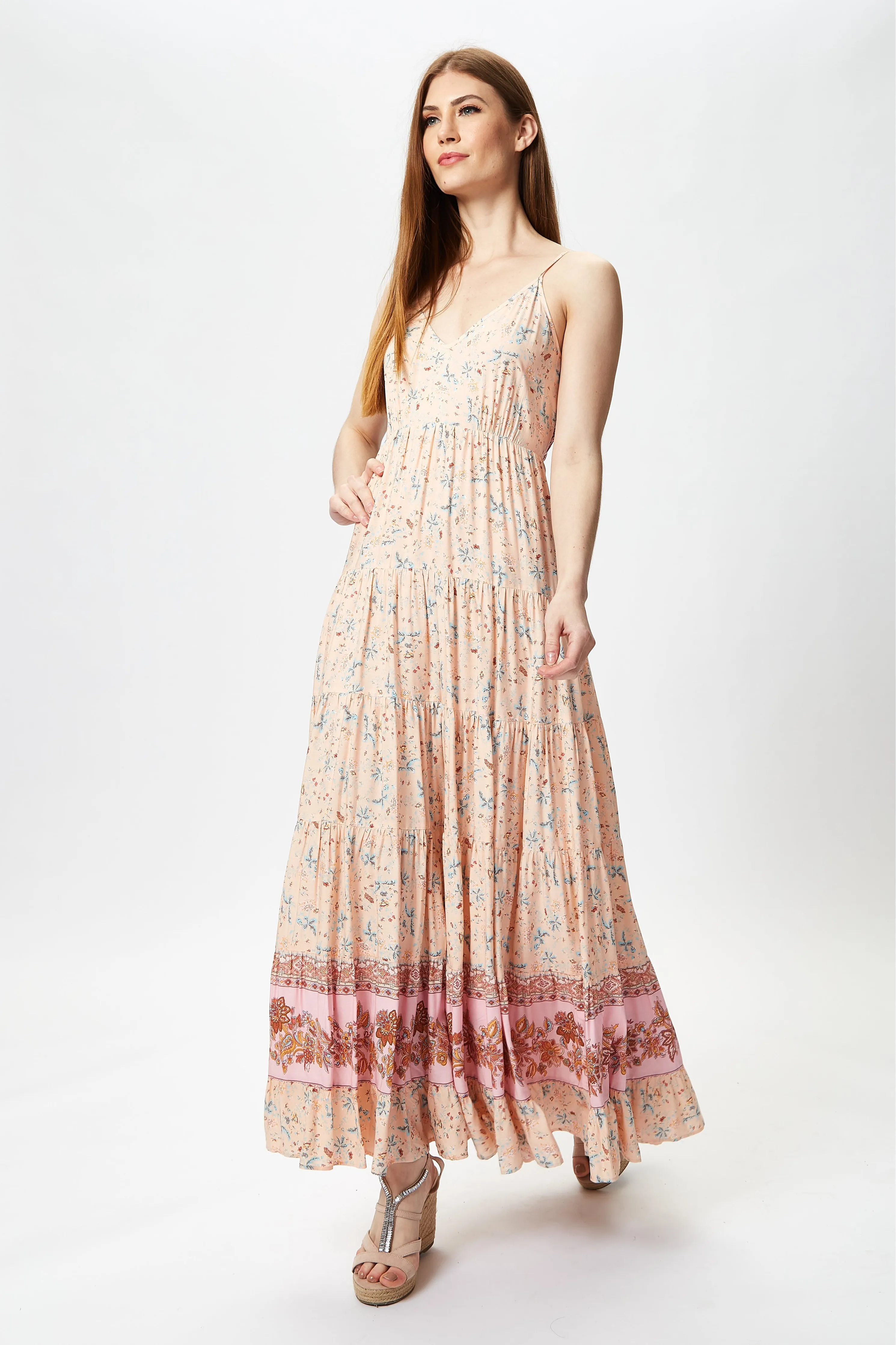 Liquorish Cami Maxi Dress In Nude Floral Print sold by Goddiva product image thumbnail 3
