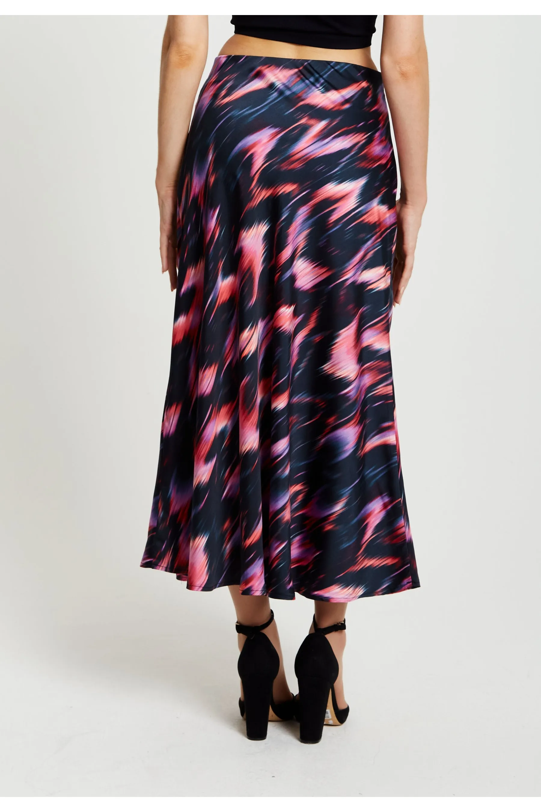 Liquorish Abstract Ikat Print Midi Skirt In Black And Pink sold by Goddiva product image thumbnail 5