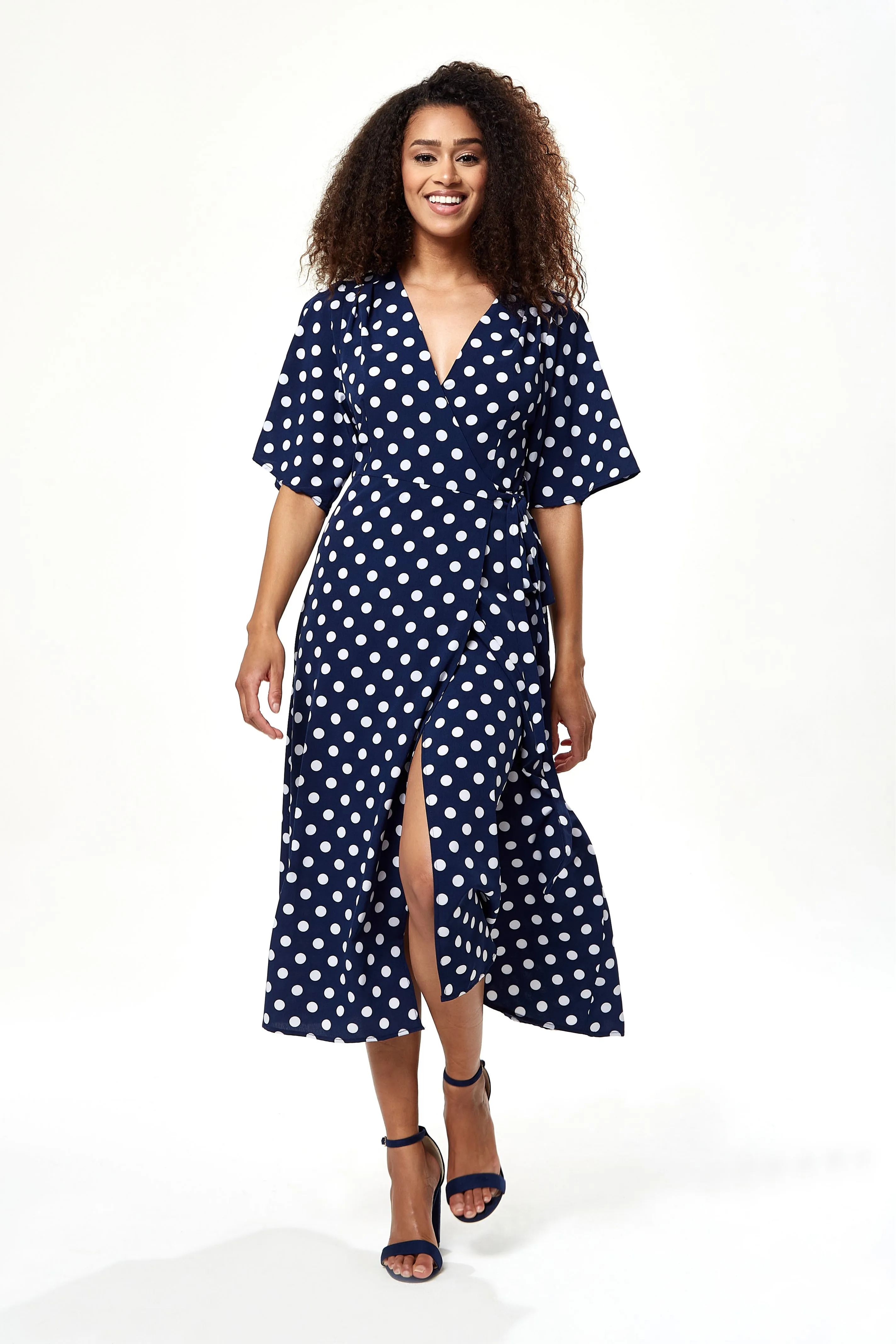 Liquorish Big Polka Dot Midi Wrap Dress sold by Goddiva